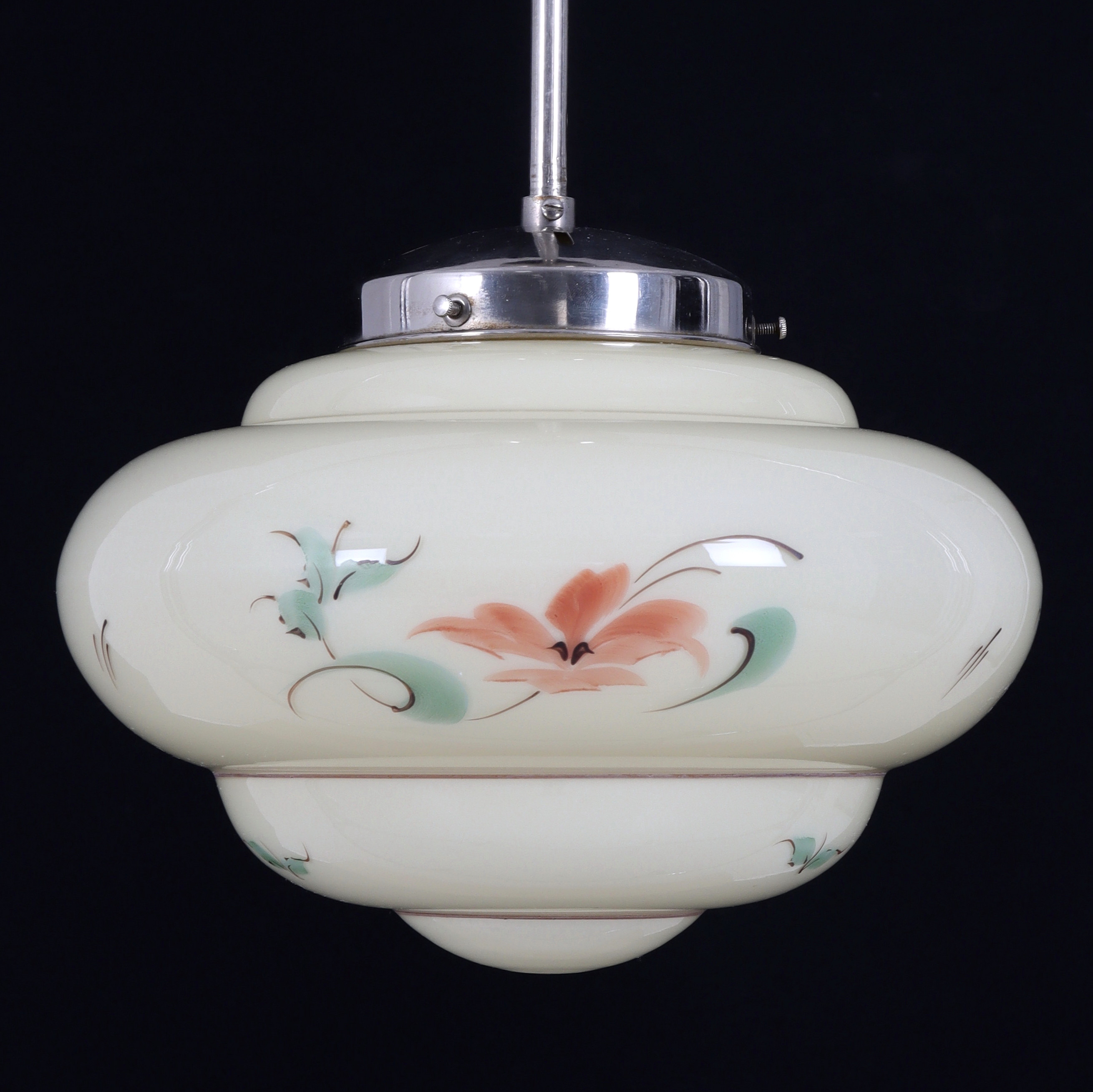 TAKLAMPA, kromad metall med glaskupa, funkis, 1940/50-tal.