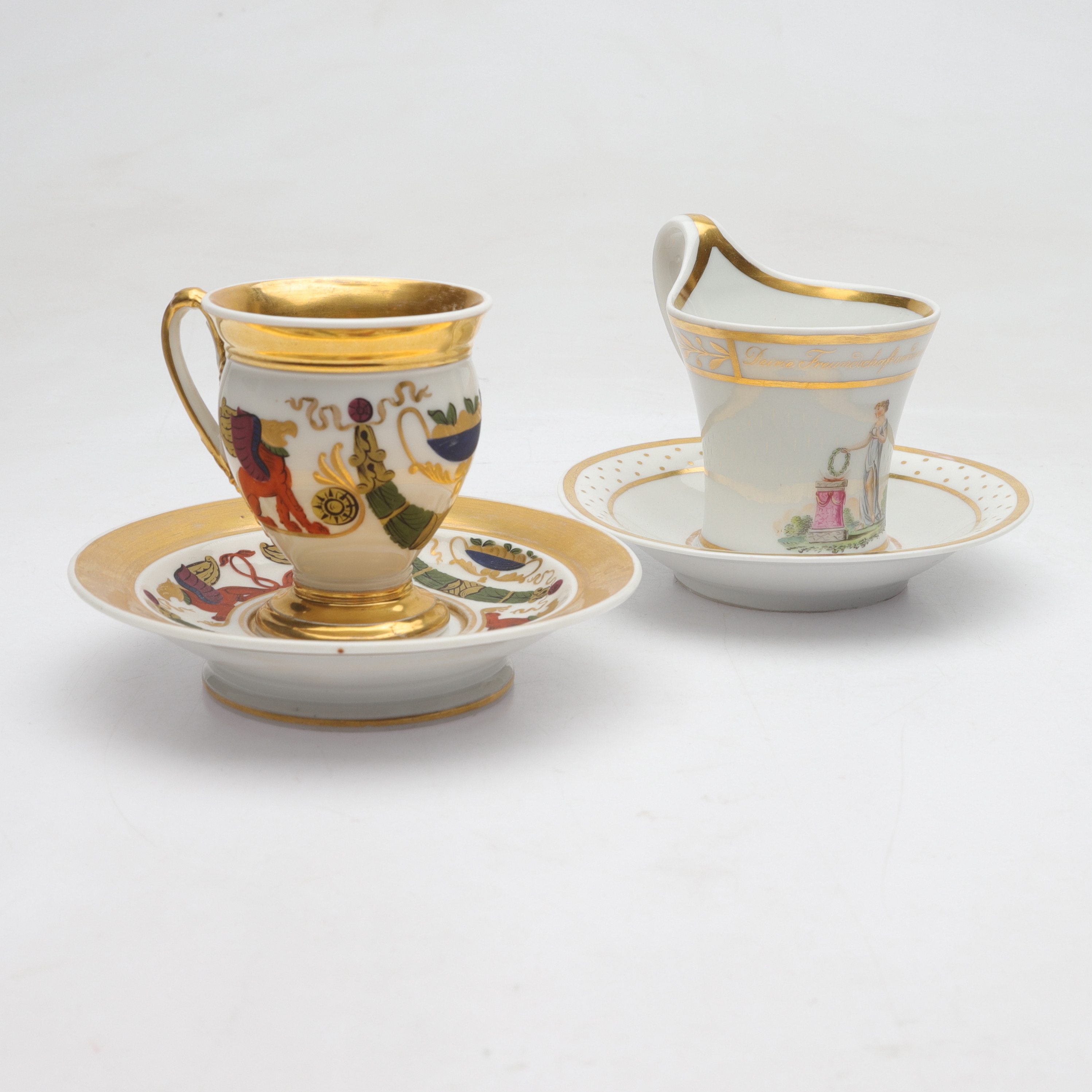 KOPP med FAT, 2 st, porslin, empire, b.la. KPM Berlin, 1800-tal.