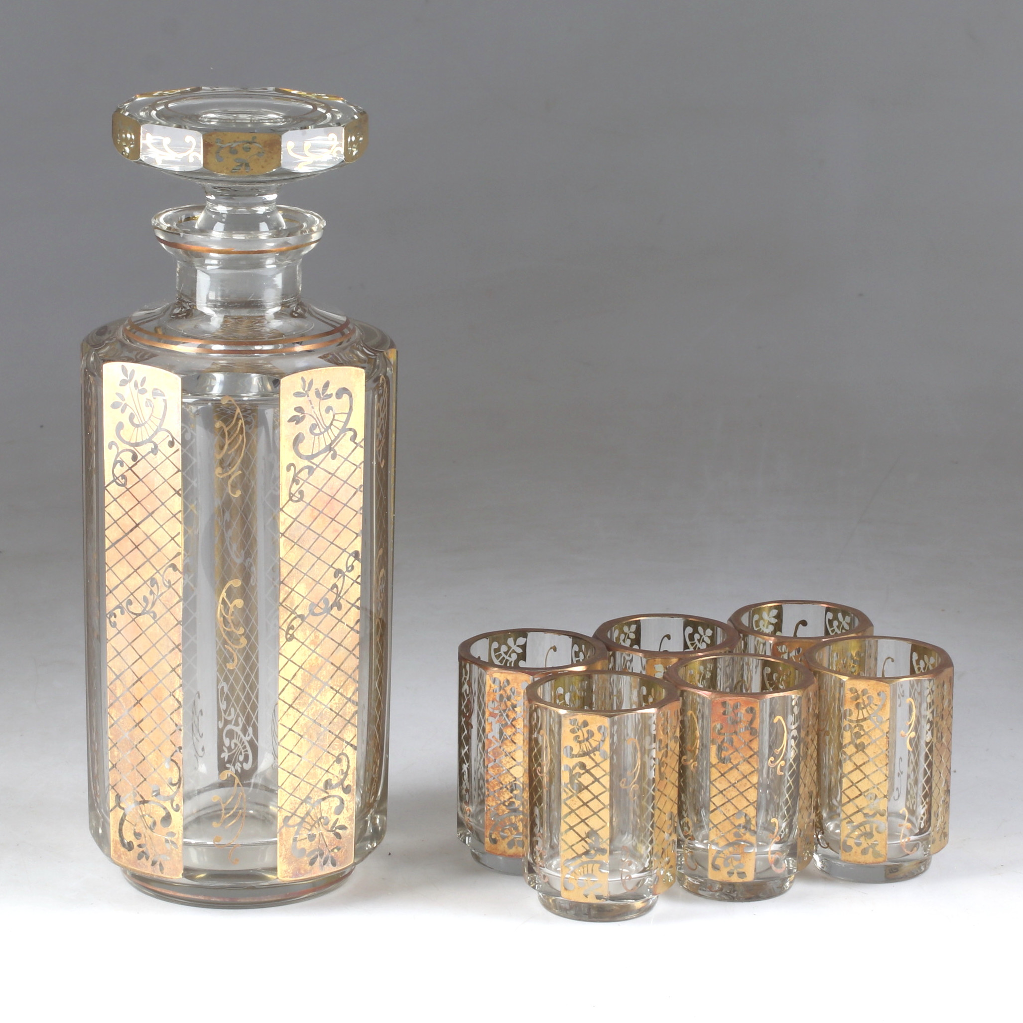 LIKÖRSET, 7 delar glas, 1900-tal.