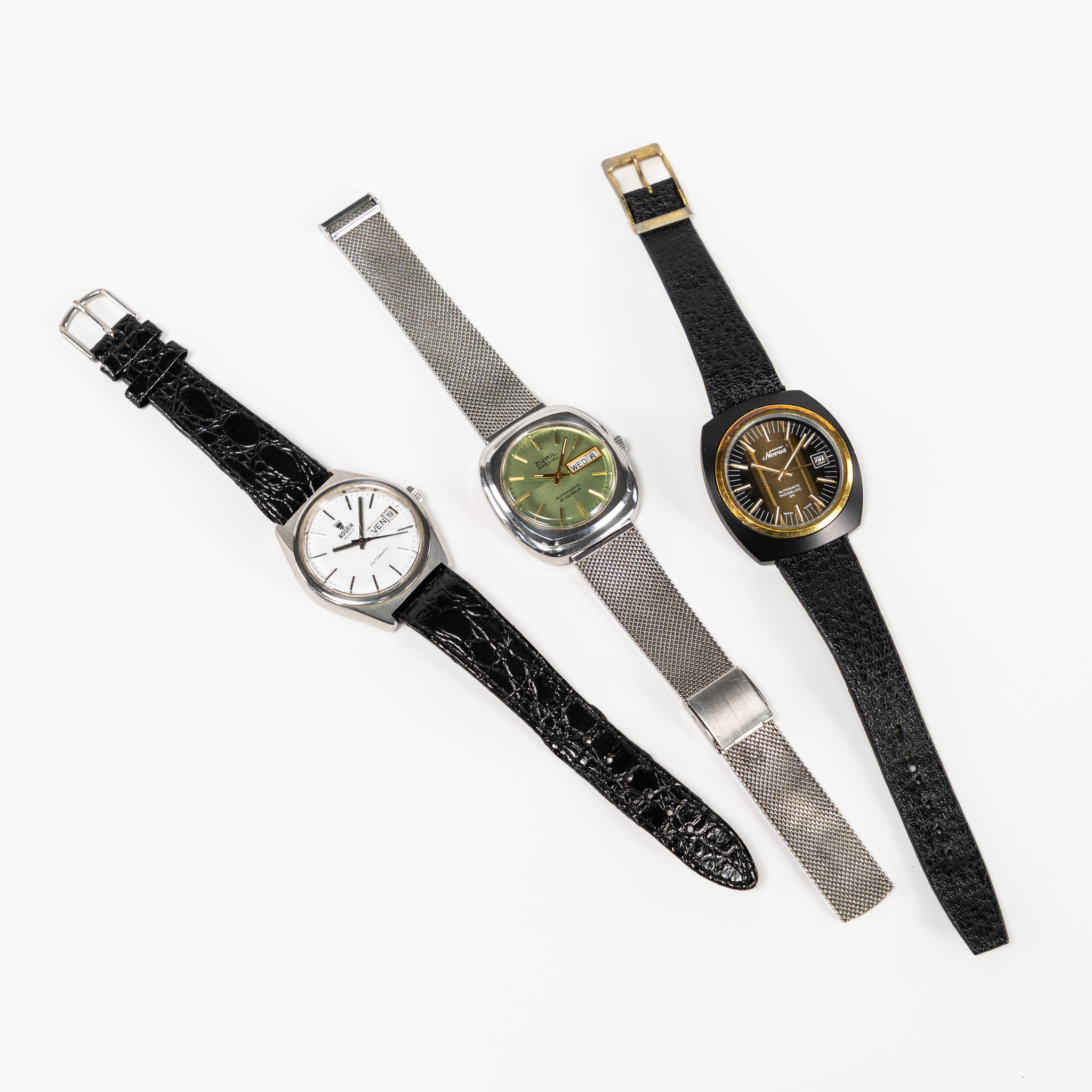 ARMBANDSUR. 3 st, mekaniska, Novus, Rogen, Zuril.