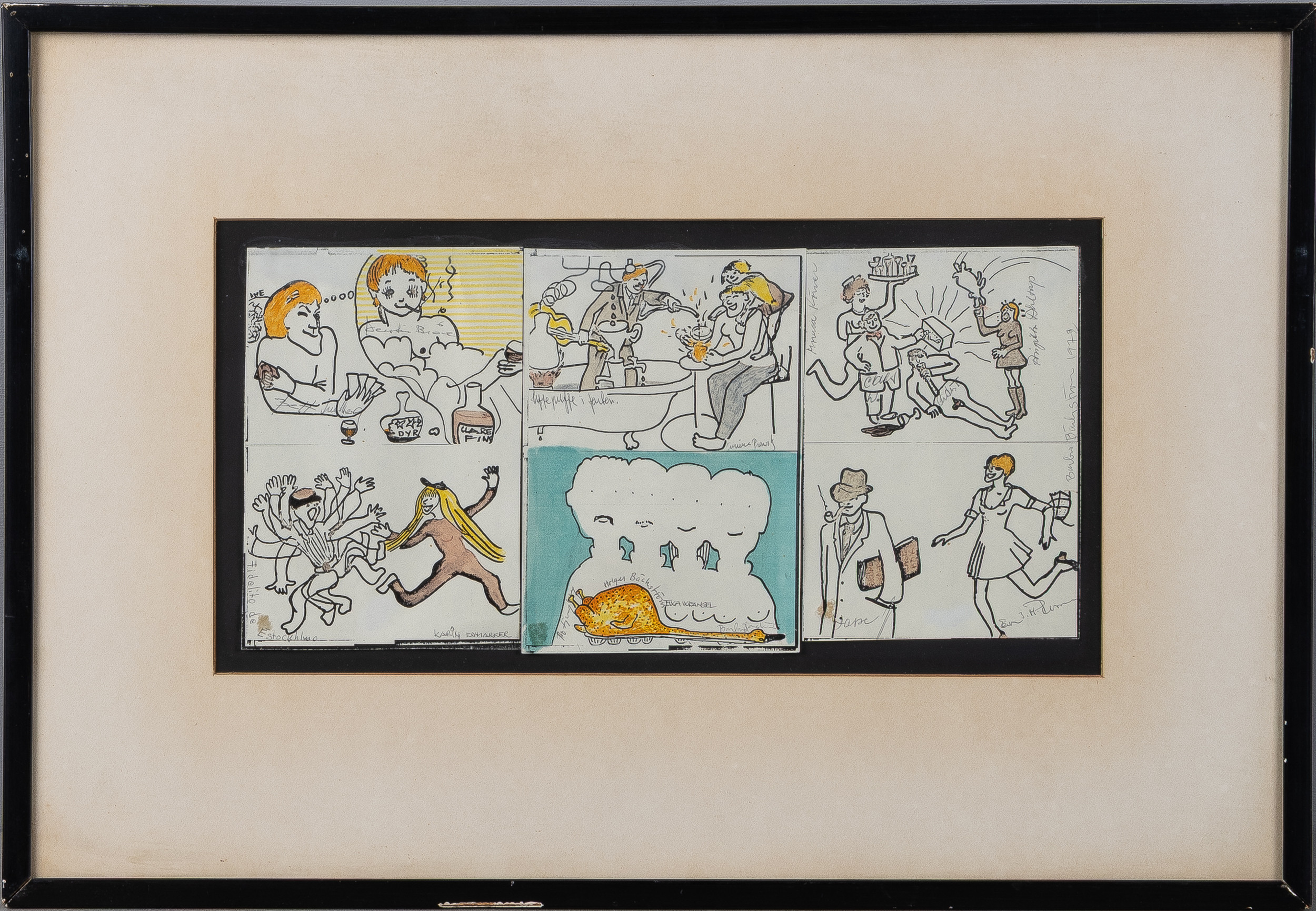MONICA BACKSTRÖM. Beck & Ljung, Ewa Wrangel m.fl., seriestrip med signaturer i blyerts, Anders Tornberg Gallery, Lund.