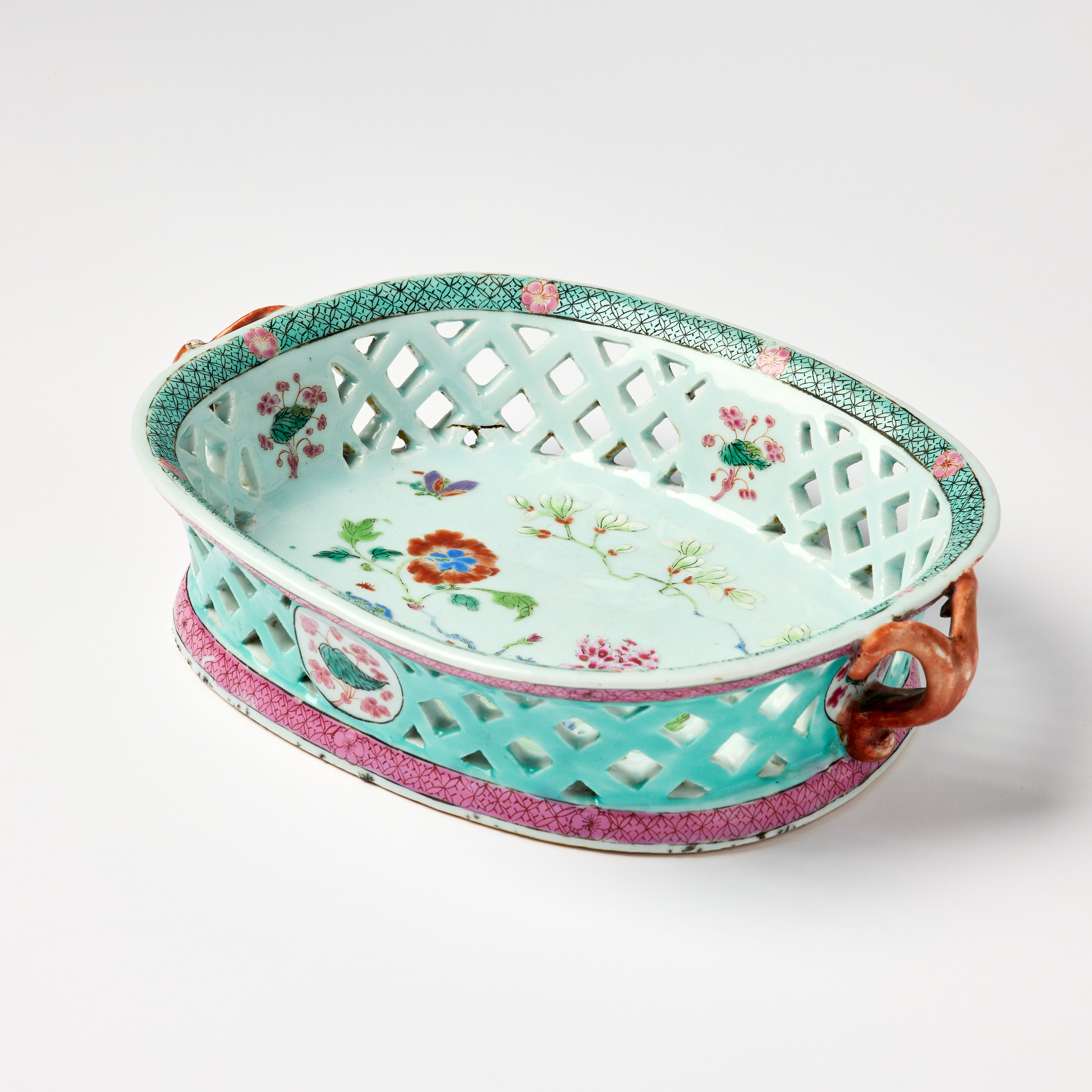 A Chinese Export Famille Rose Chestnut Basket.