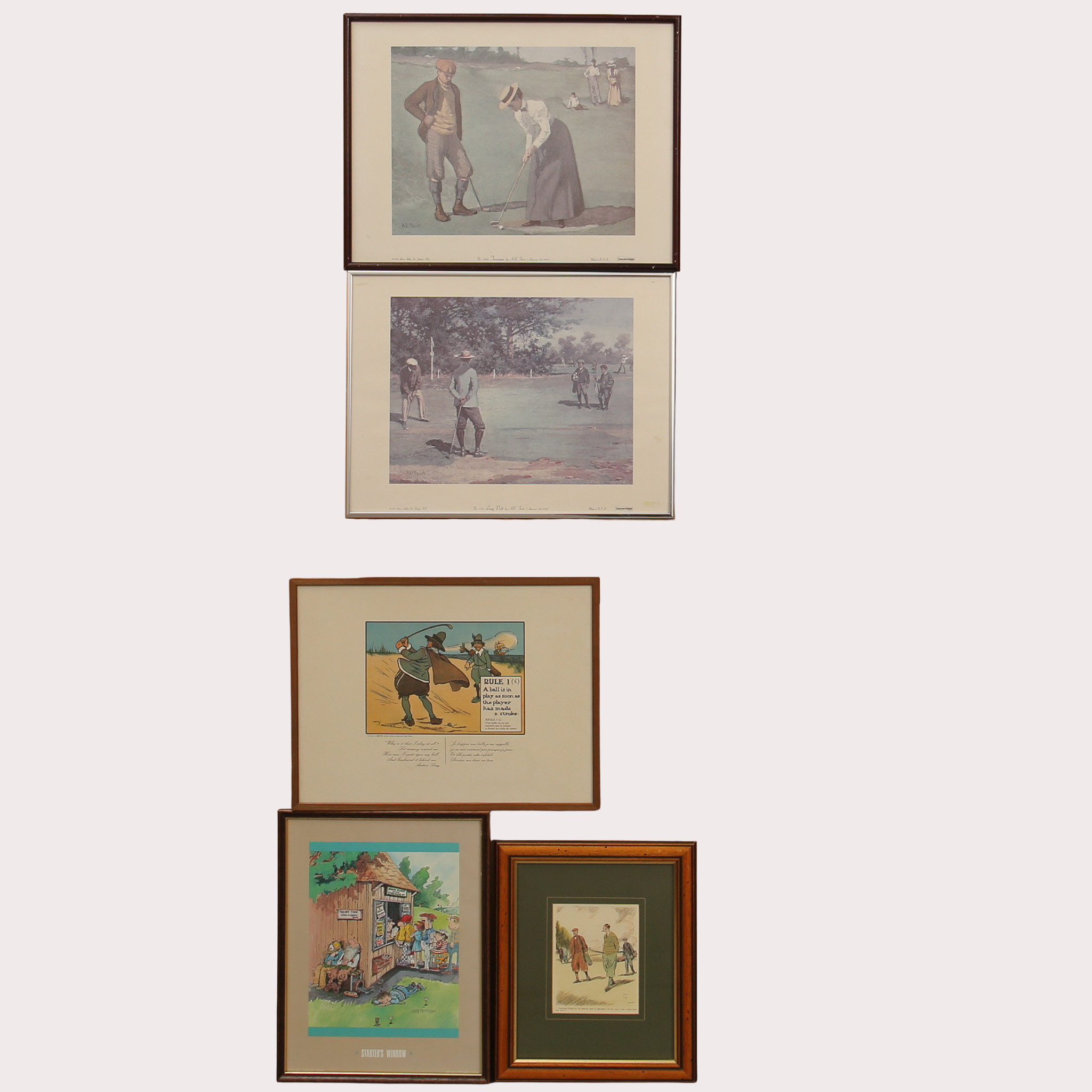 DIVERSE GOLFTAVLOR, humor och vintage, 1900-tal, 5st.