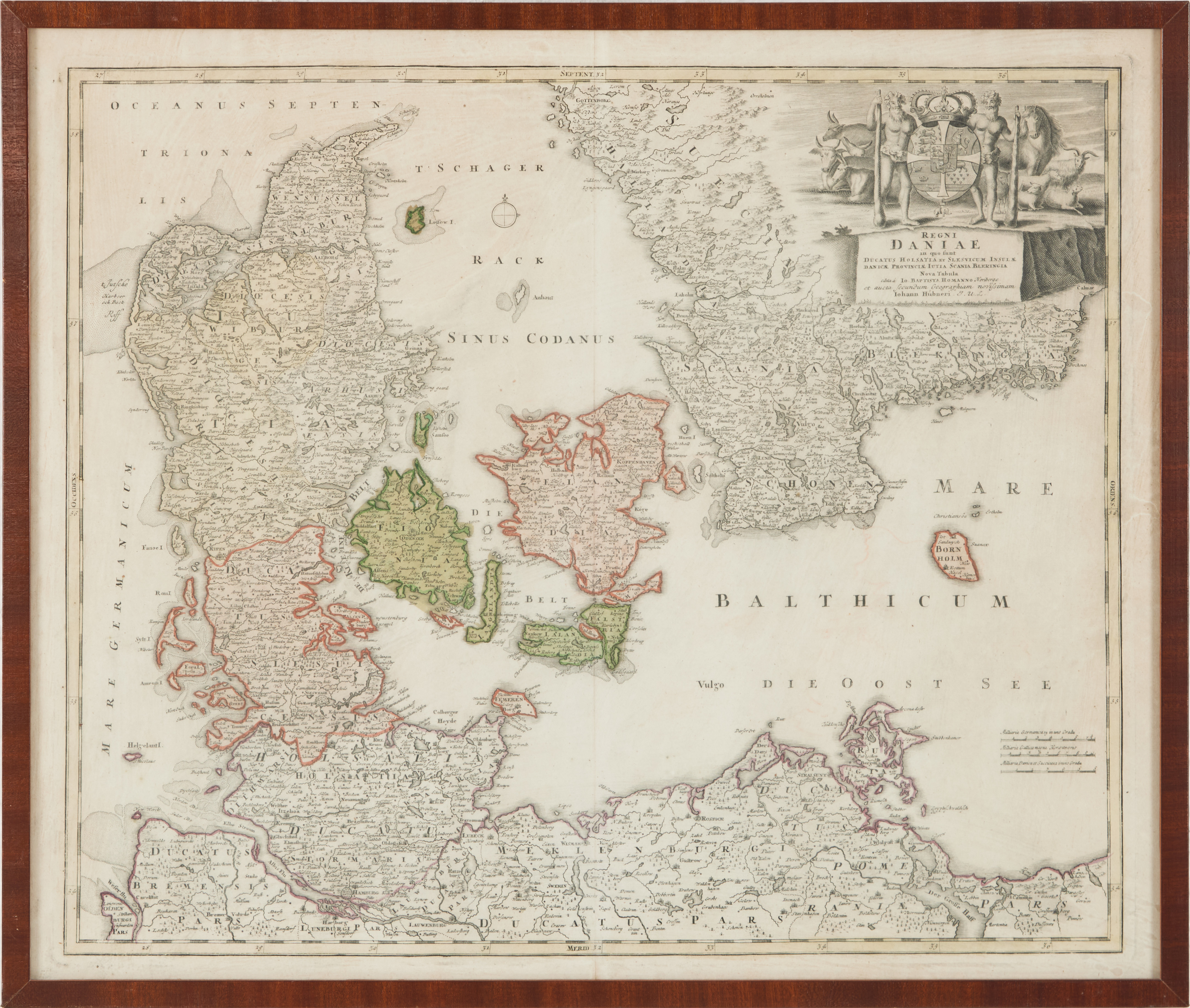 JOHANN BAPTIST HOMANN. Regni Daniae, Nürnberg, ca 1730.