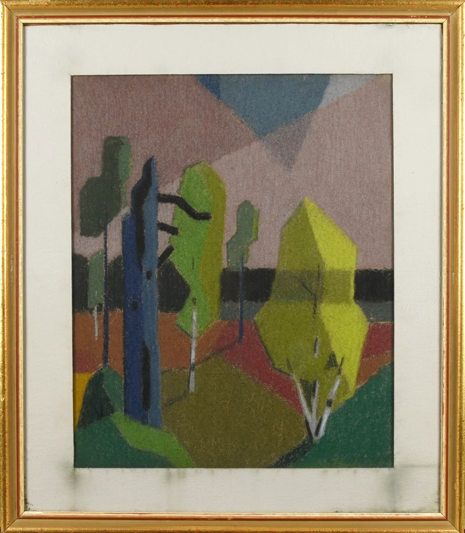 IVAR RÖNNBERG. Pastell på papper, "Skogsinteriör", Signerad.