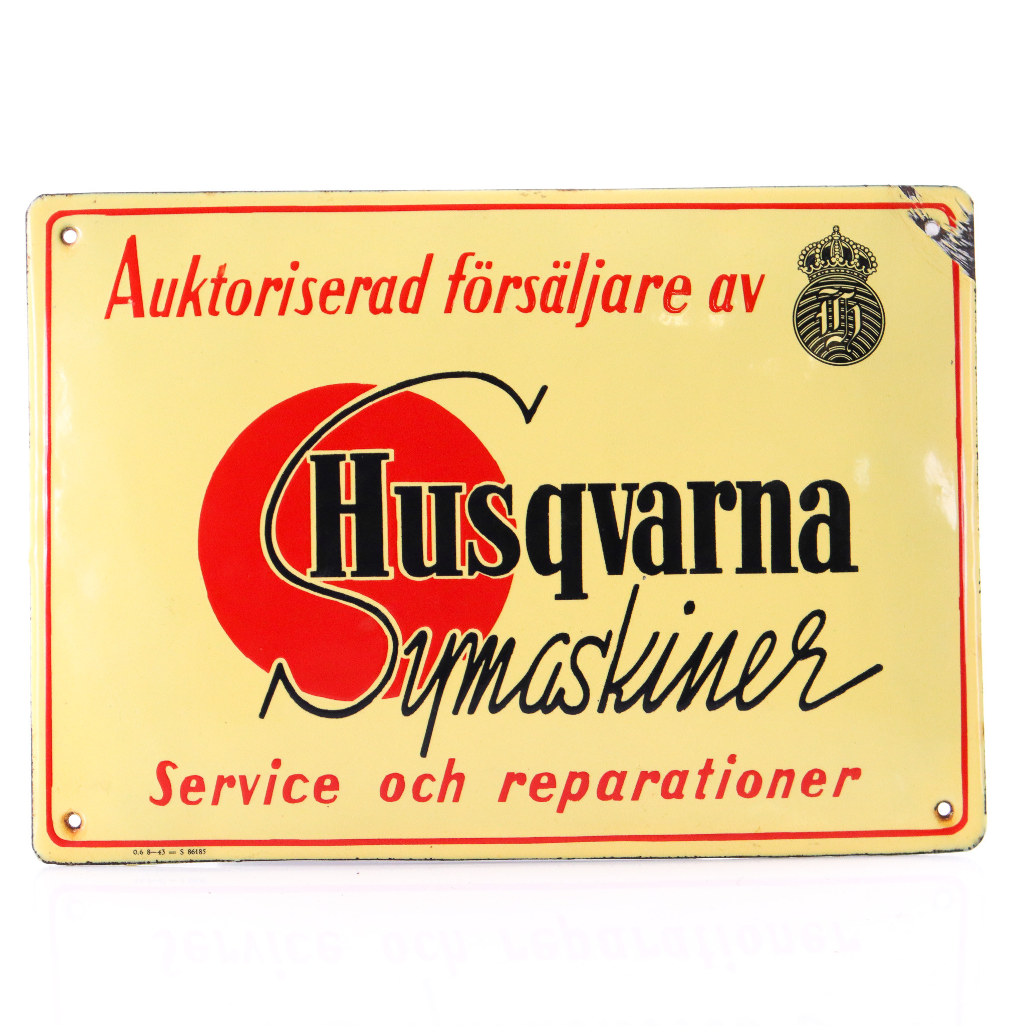 HUSQVARNA SYMASKINER, emaljskylt, 1940-tal.