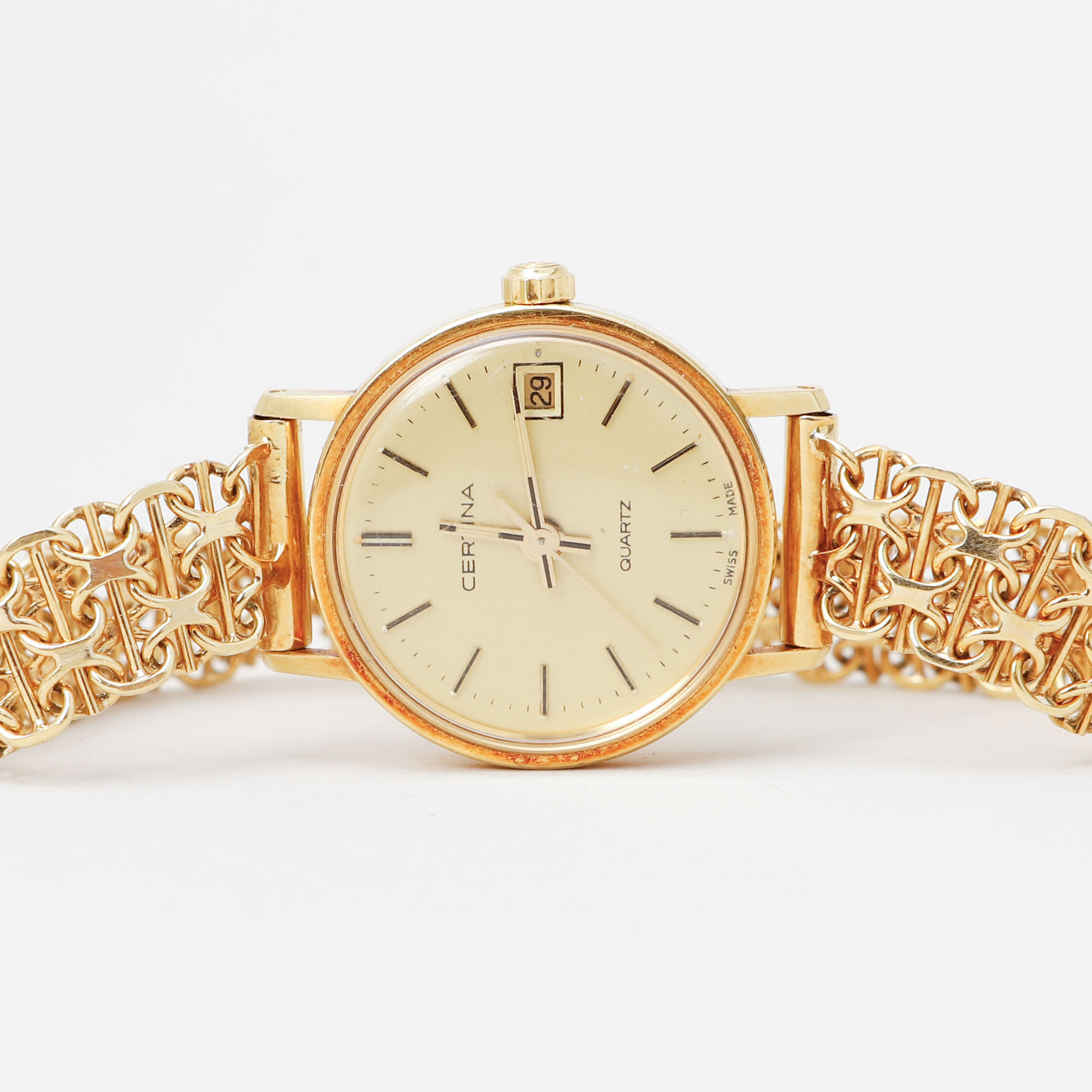 ARMBANDSUR, Certina, 18k guld i boett och länk, quartz, totalvikt ca 22 gram.