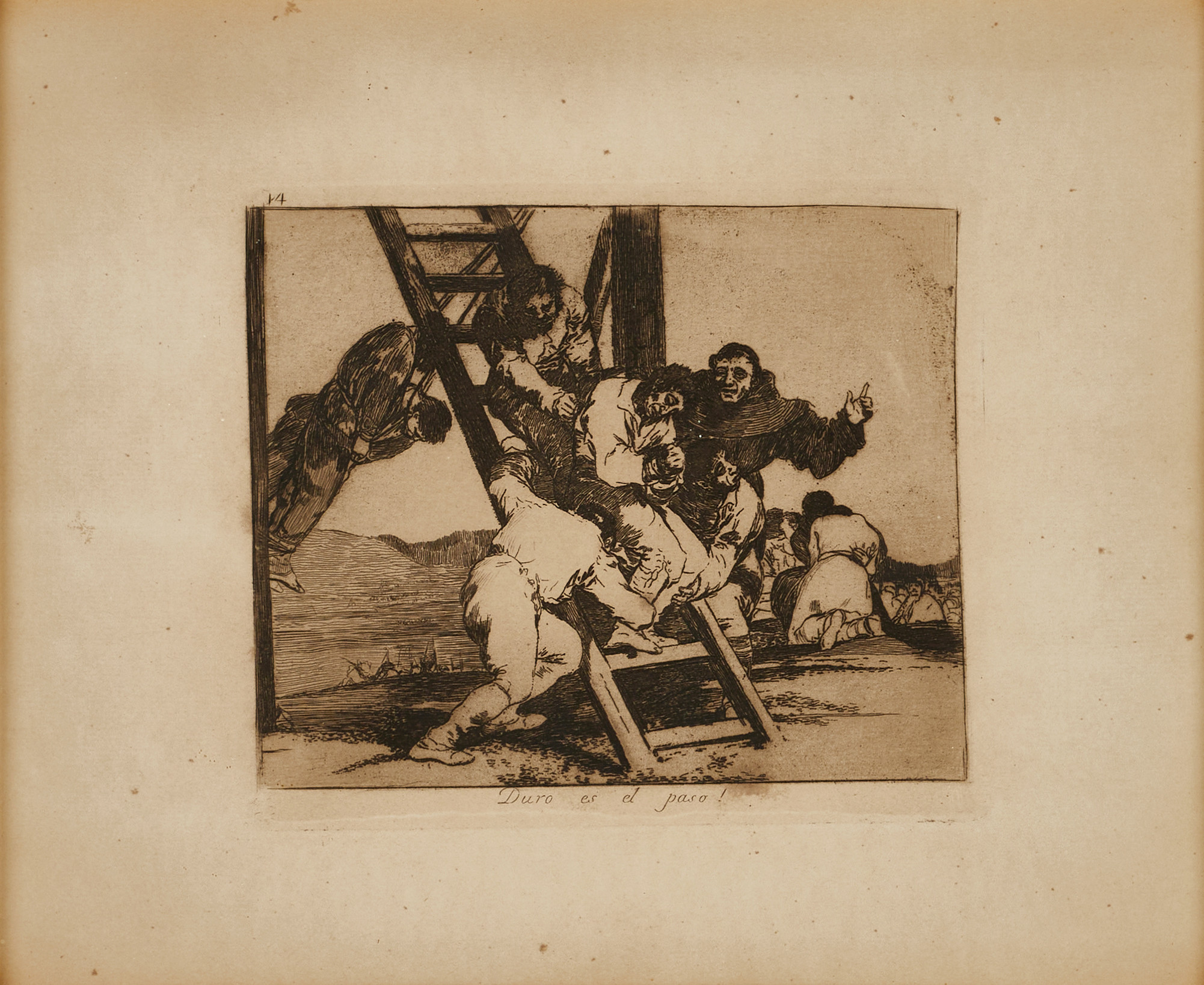 FRANCISCO DE GOYA Y LUCIENTES. "Duro es el paso!", ur "Los desastres de la guerra", etsning 1810-14, från den 5:e edition 1937.