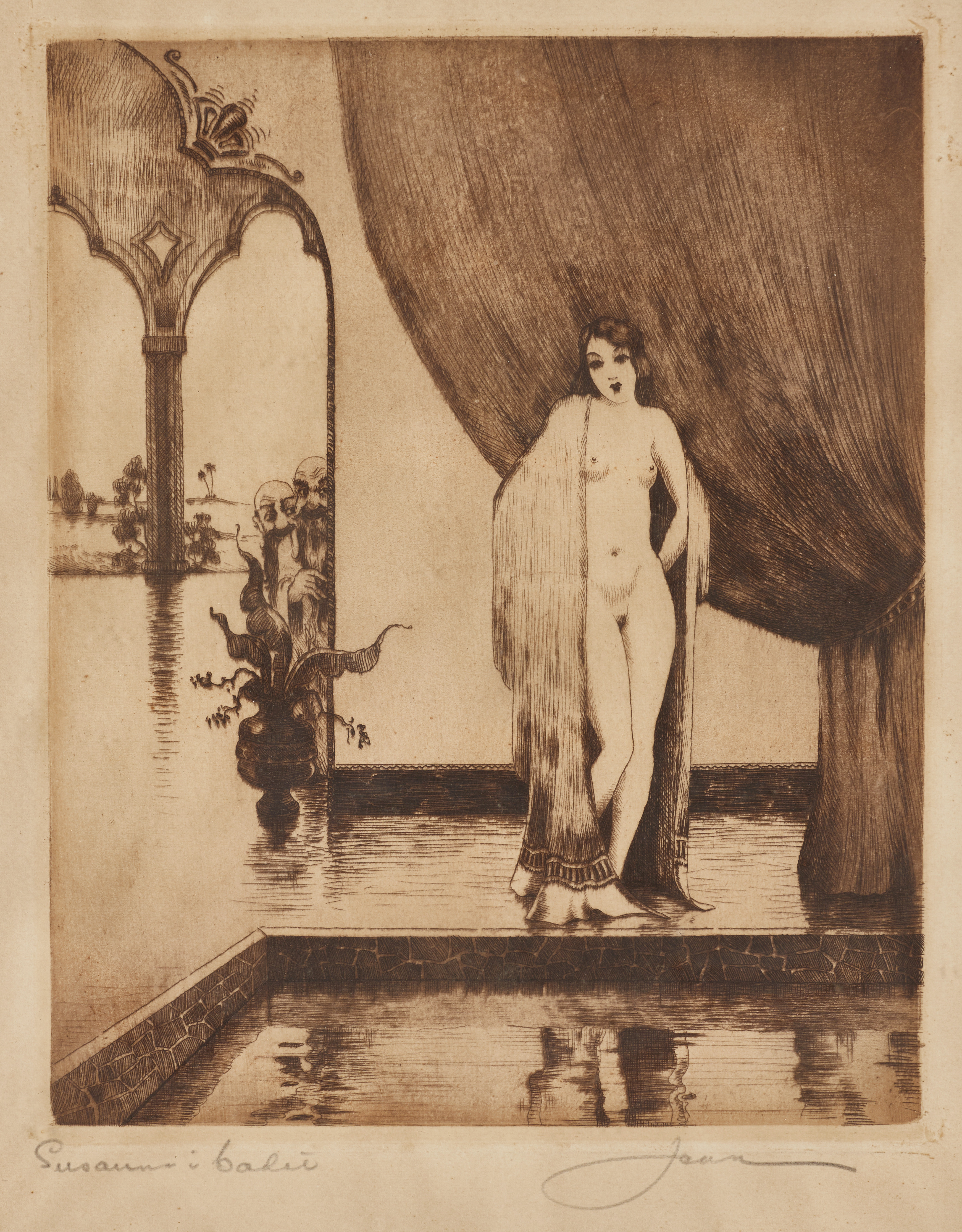JEAN SKOGLUND (1908-1948). "Susanna i badet", etsning.
