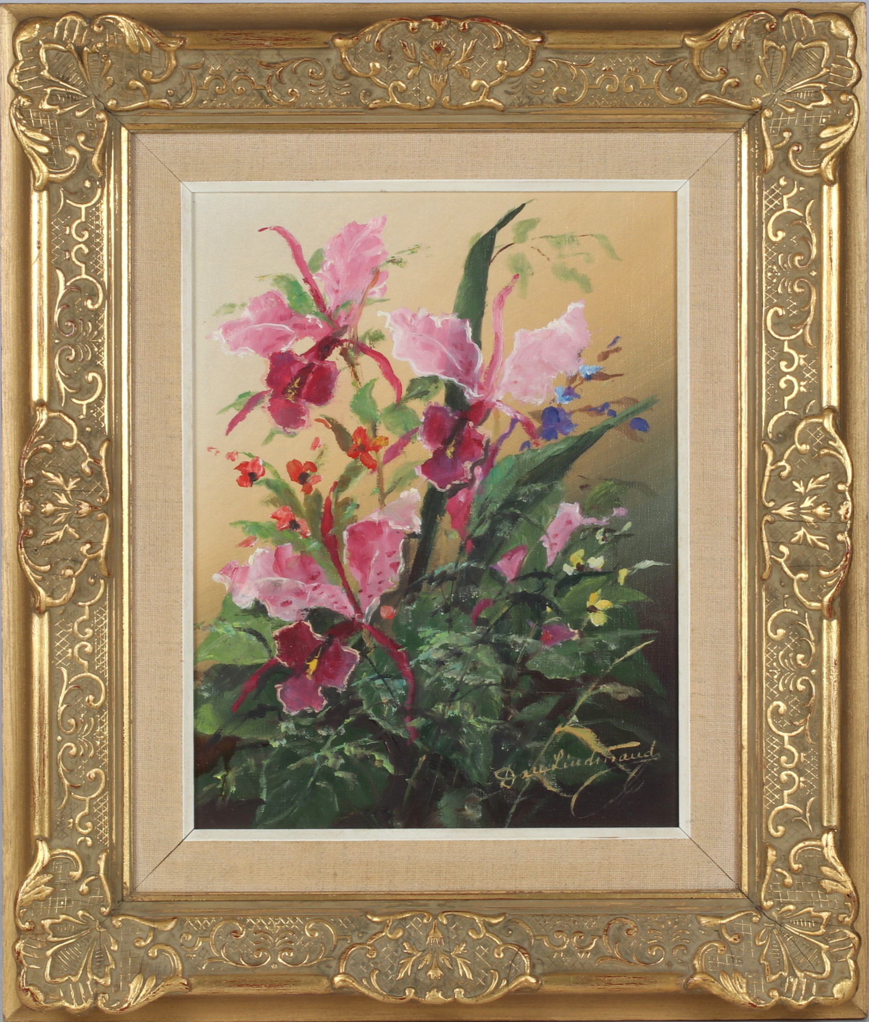DAN LINDSTRAND. Blomsterstilleben, olja på duk, signerad.