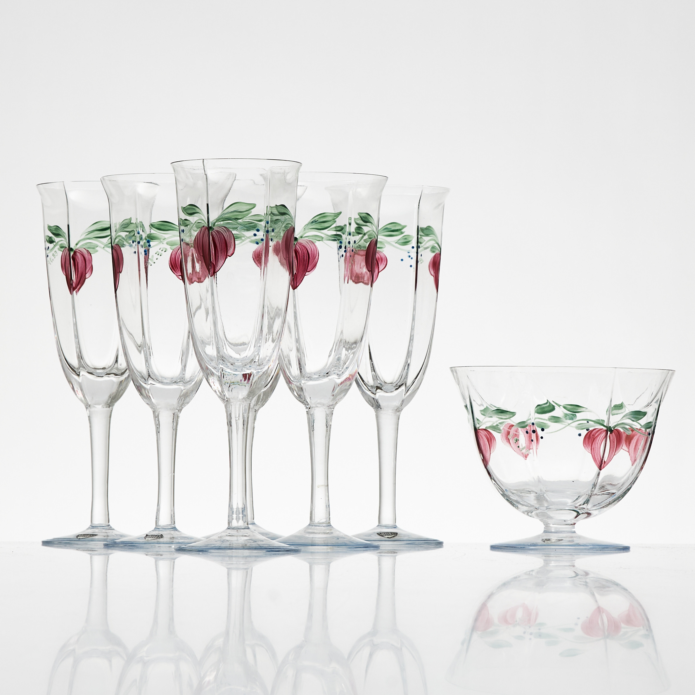 EVA ENGLUND. Champagneglas 6 stycken, skål, "Maja" Orrefors.
