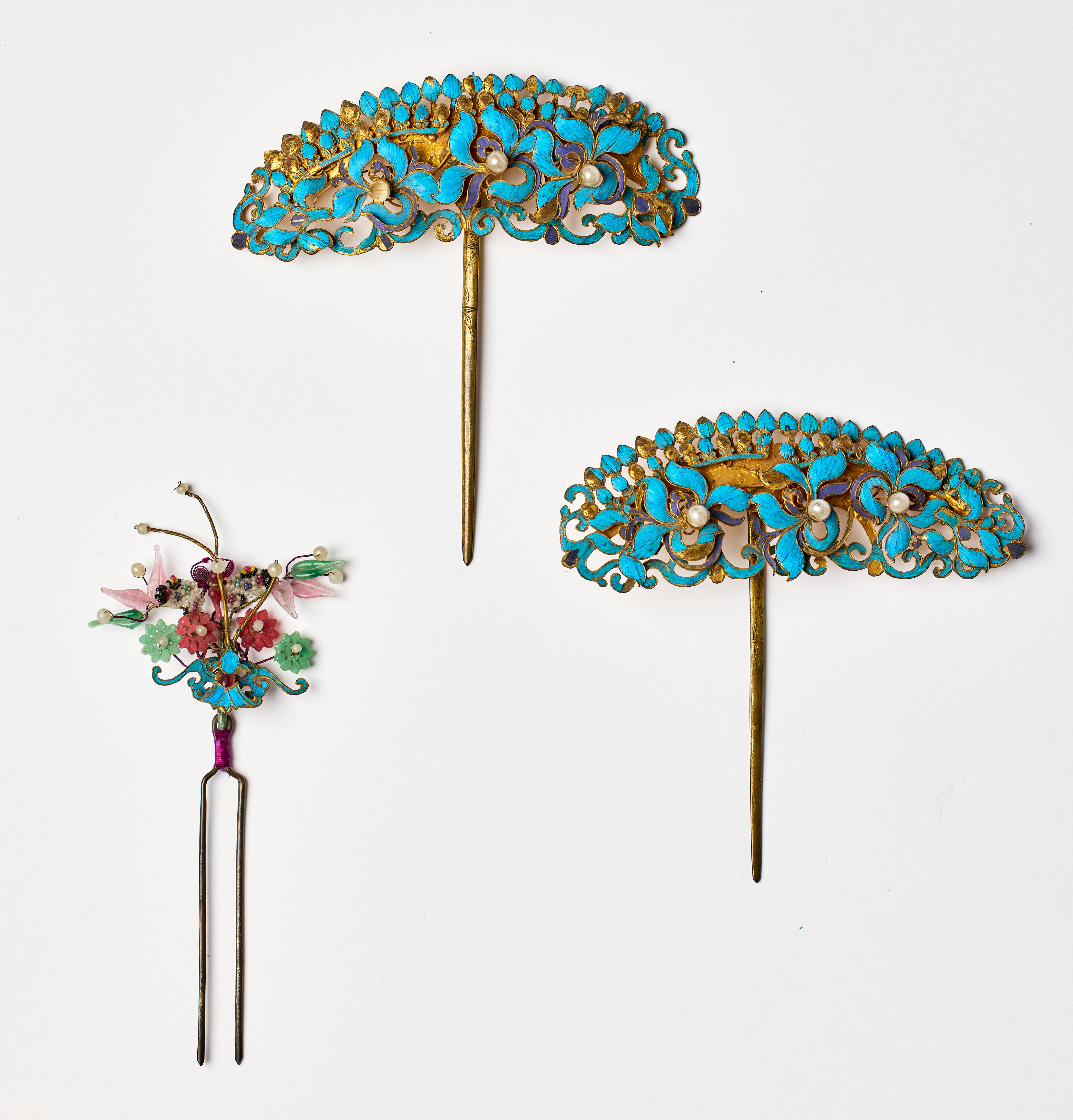 Three Chinese Tian-Tsui Hair Ornaments.