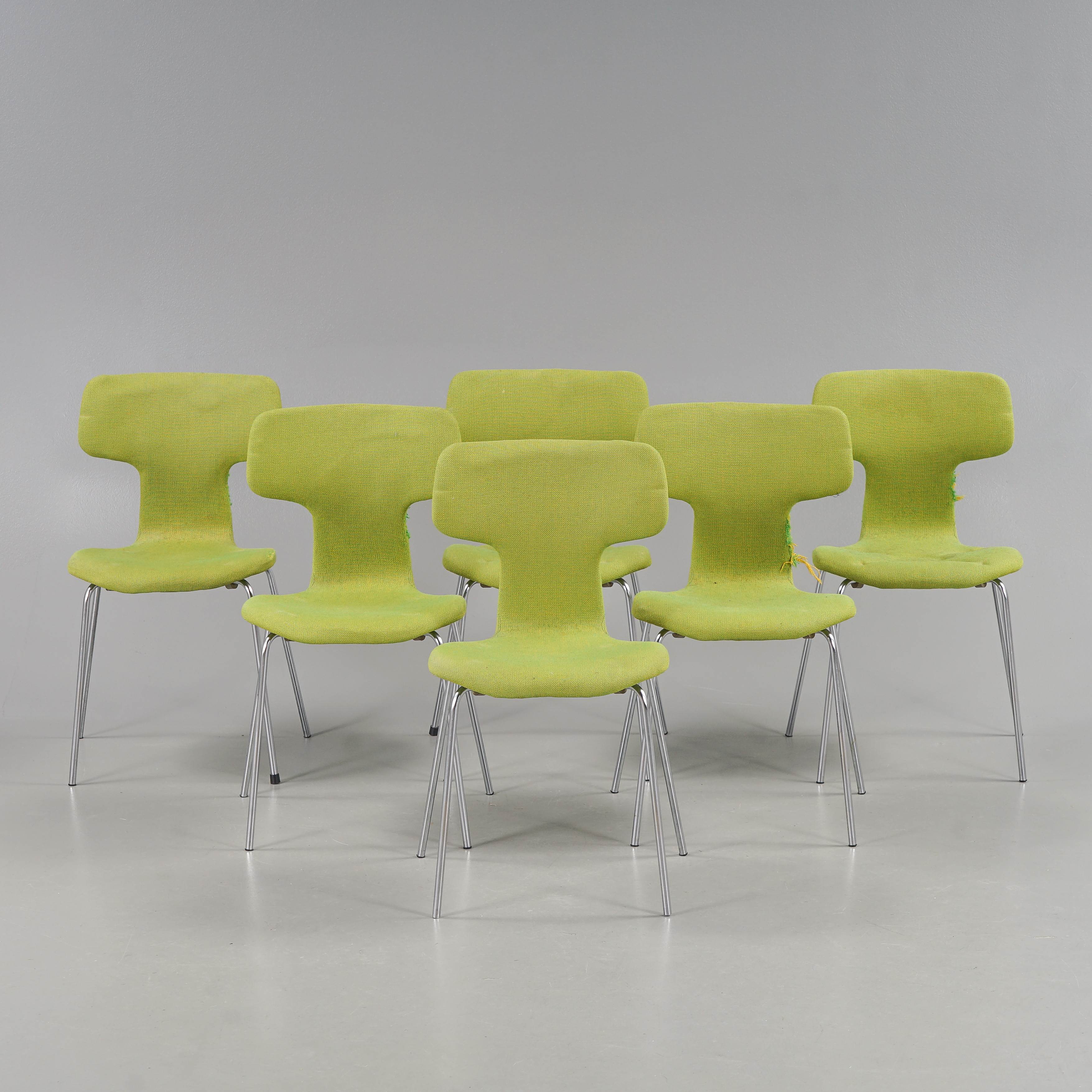 ARNE JACOBSEN. Stolar 6 stycken "Hammer Chair / T-Stol" Modell 3103, Fritz Hansen, Danmark, 1973.