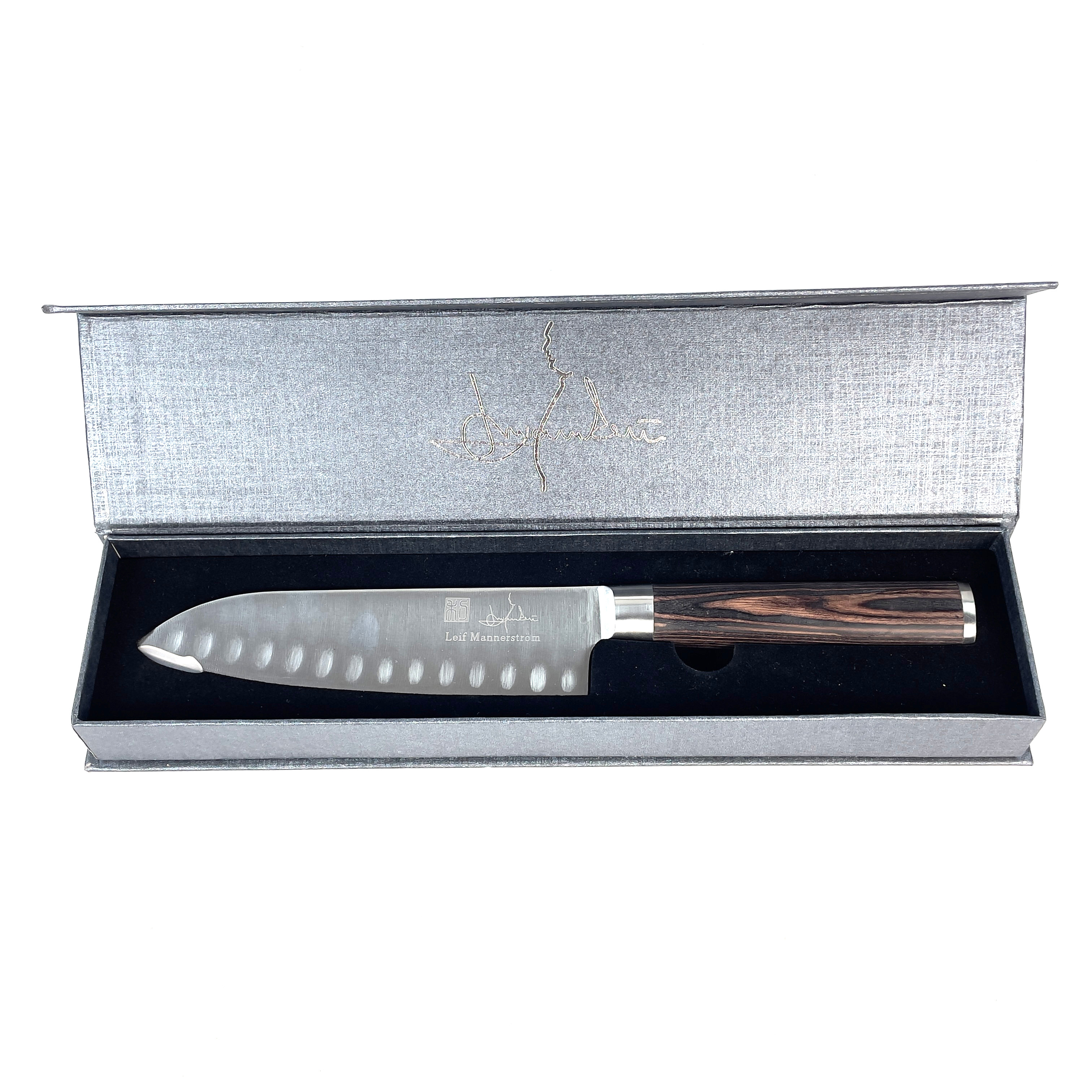 KÖKSKNIV. Santoku, Leif Mannerström, i förpackning.