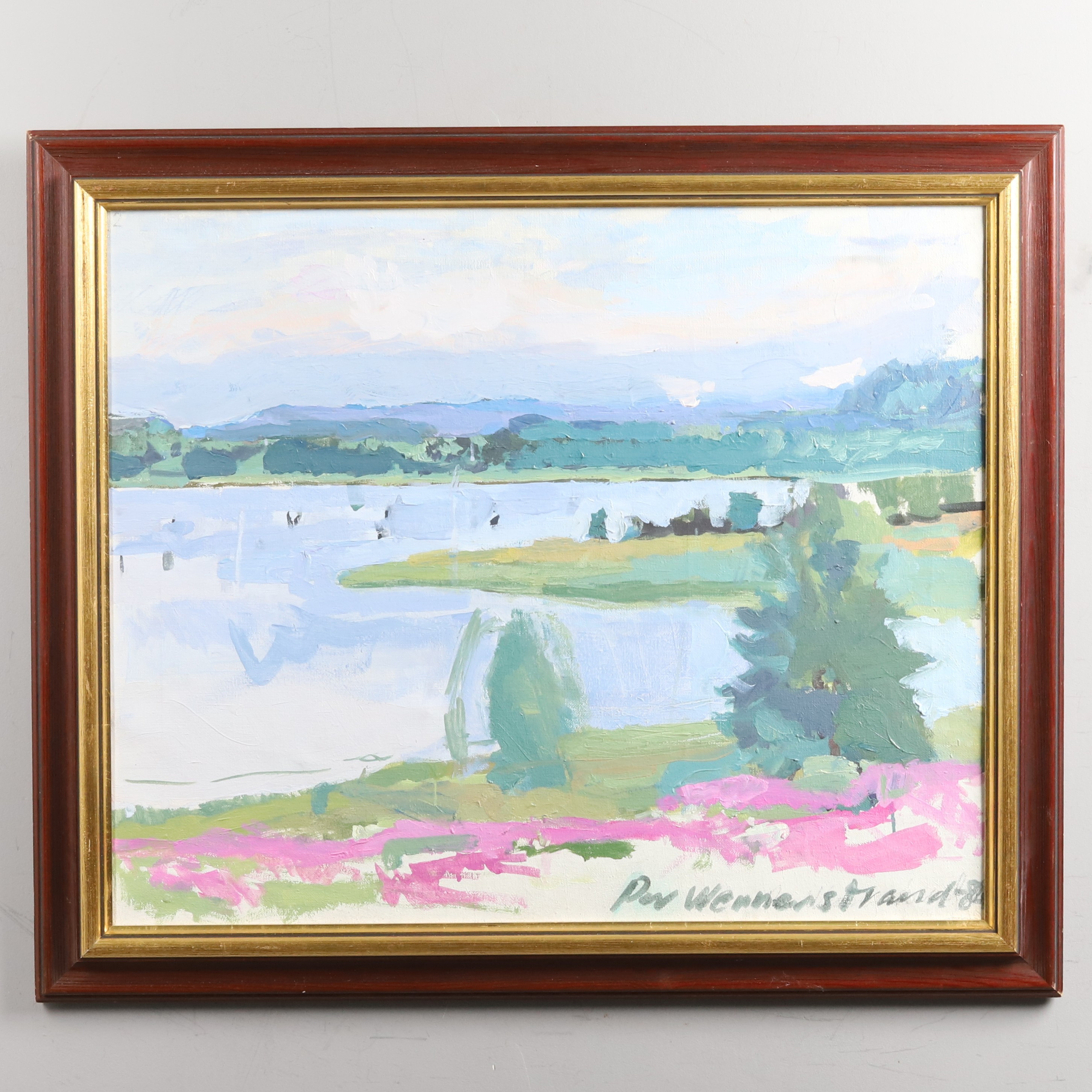 OIDENTIFIERAD KONSTNÄR. Olja på duk. "Sjövy", signerad Per Wennerstrand -84.