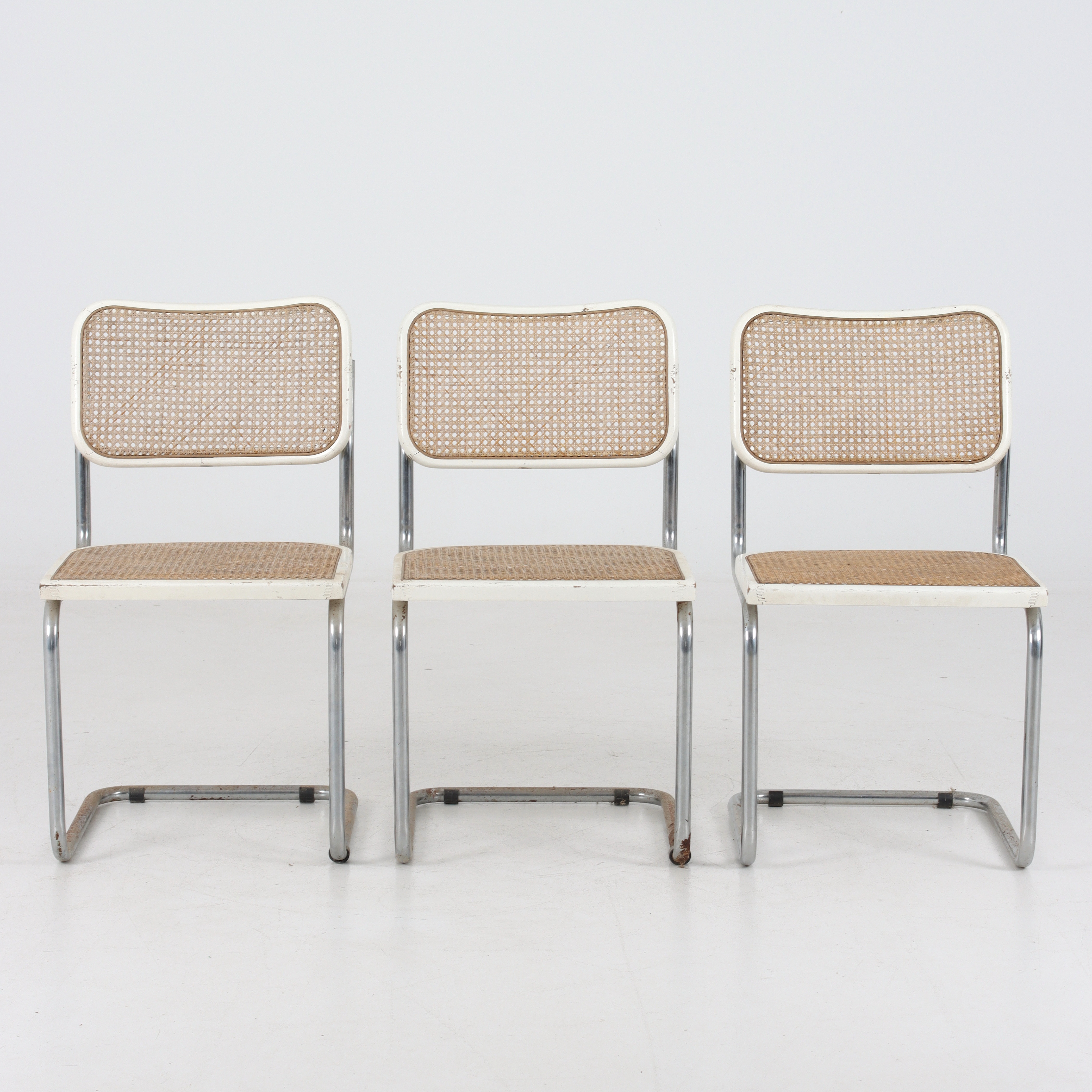 STOLAR, 3 st, stålrör och rotting, Bauhaus stil, Italien, 1900-talets andra hälft.
