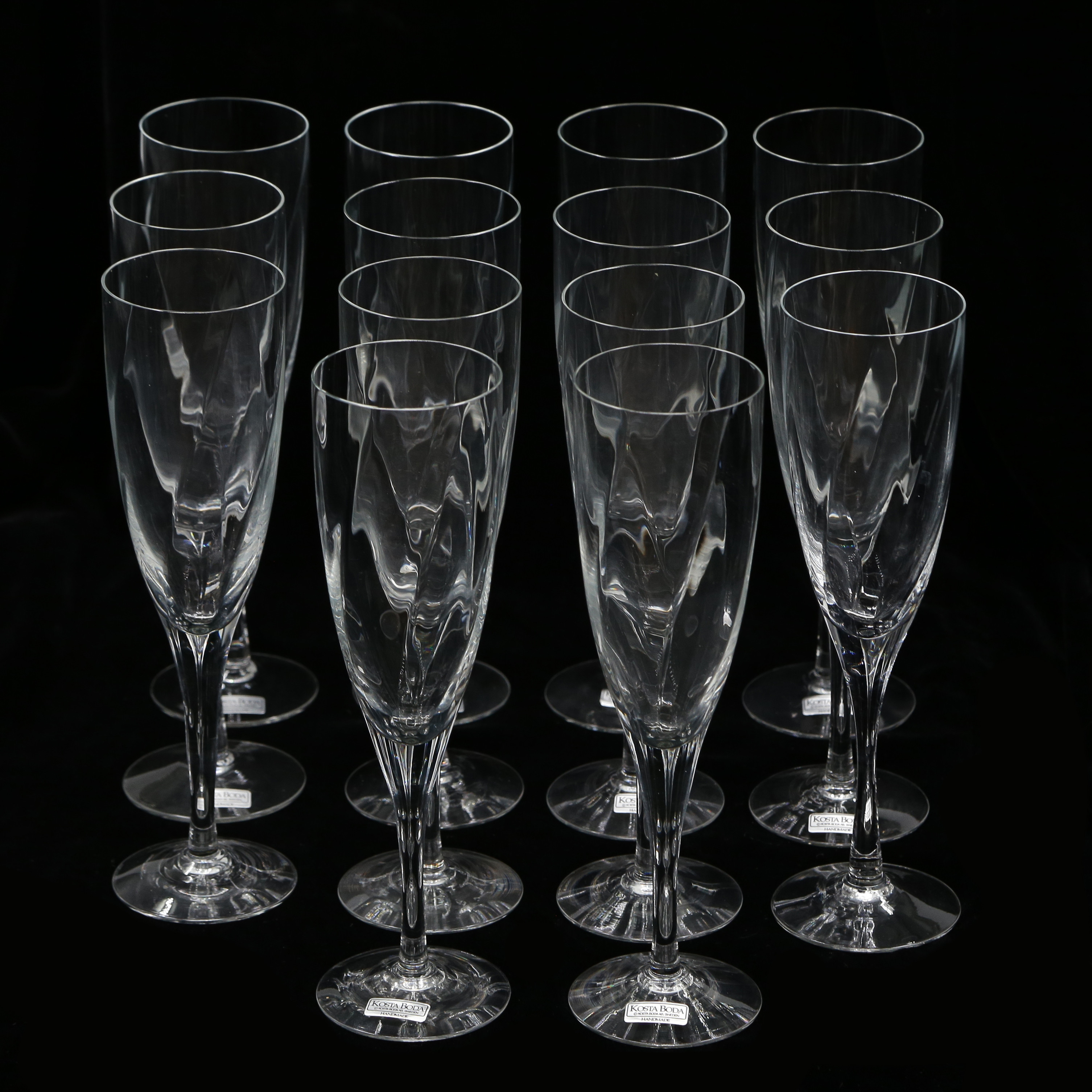 BERTIL VALLIEN. CHAMPAGNEGLAS "CHATEAU", 14 DELAR, KOSTA BODA.