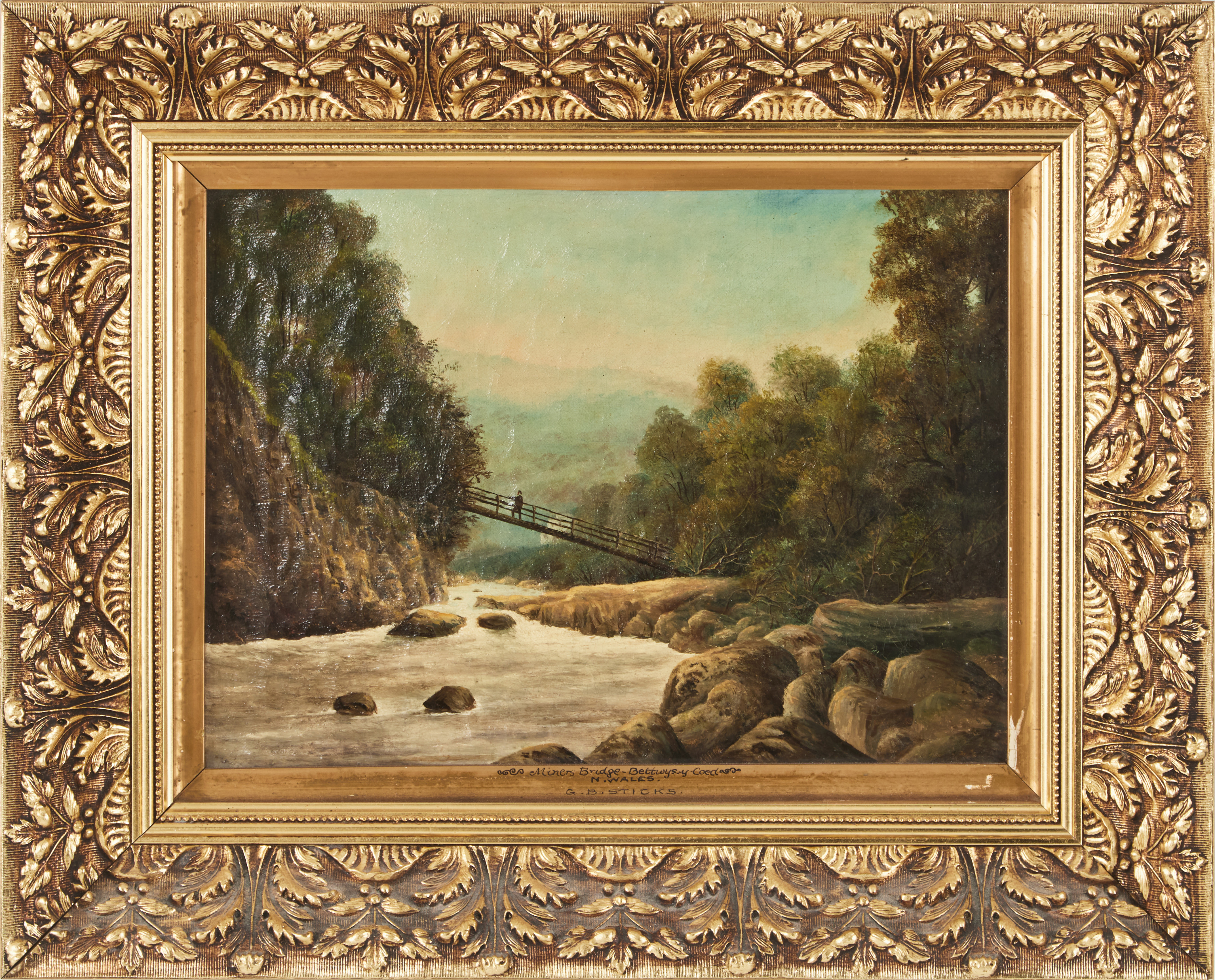 GEORGE BLACKIE STICKS, tillskriven, "Miners bridge Betws-y-Coed North Wales" . Oljemålning på duk.