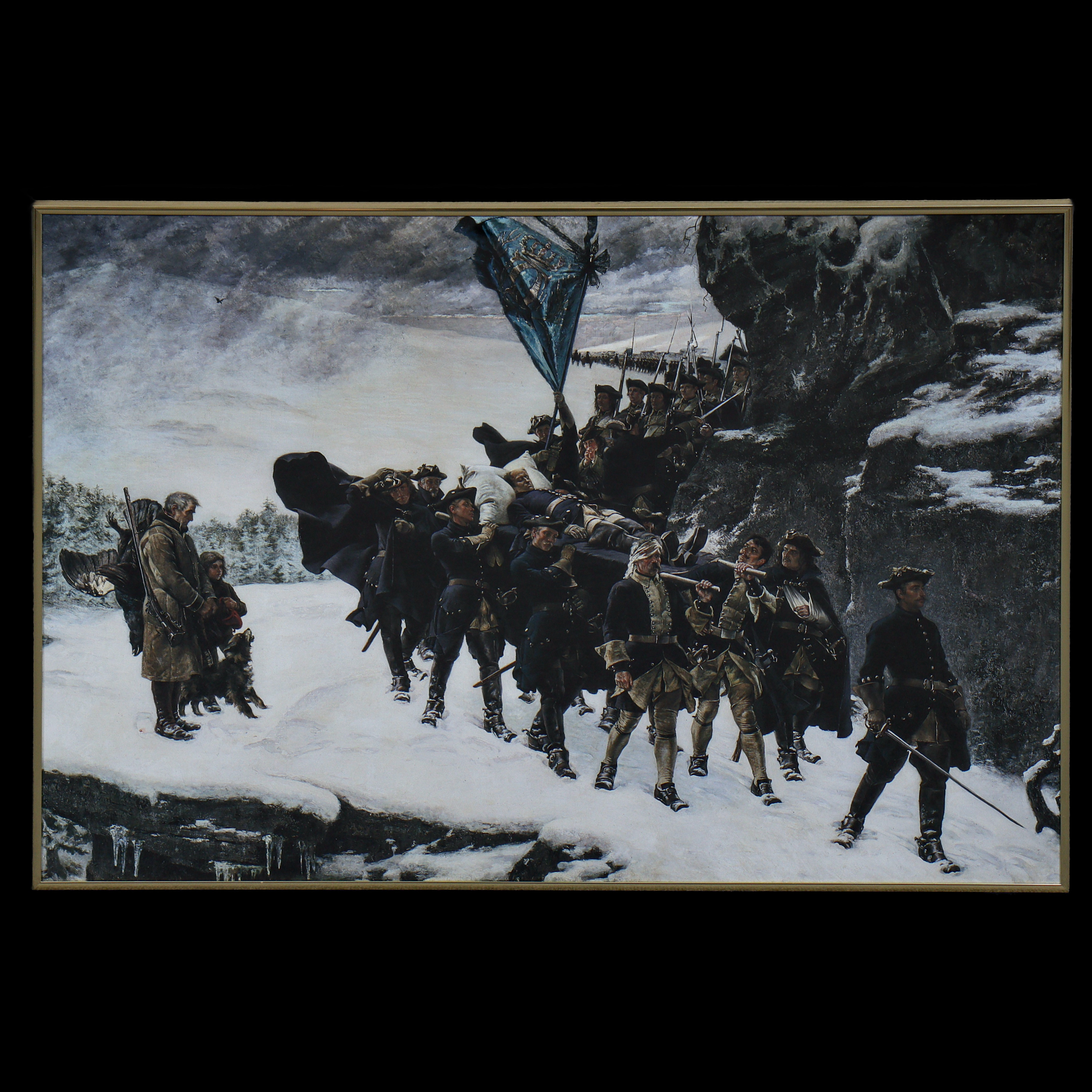 GUSTAF CEDERSTRÖM (eftr) "KARL XII:S LIKFÄRD", TRYCK, INGLASAD.