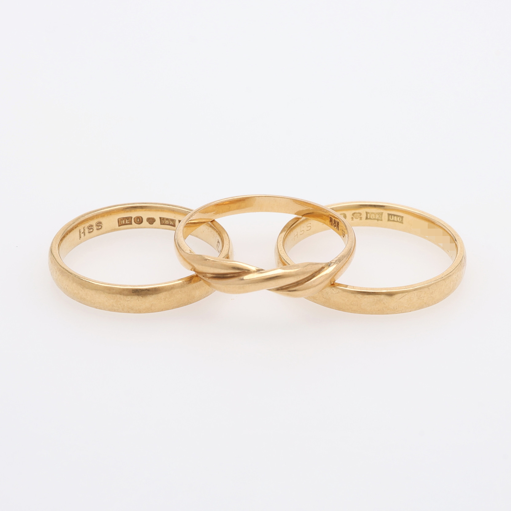3 ST RINGAR, 18K GULD, TOTALT CA 11 GRAM.