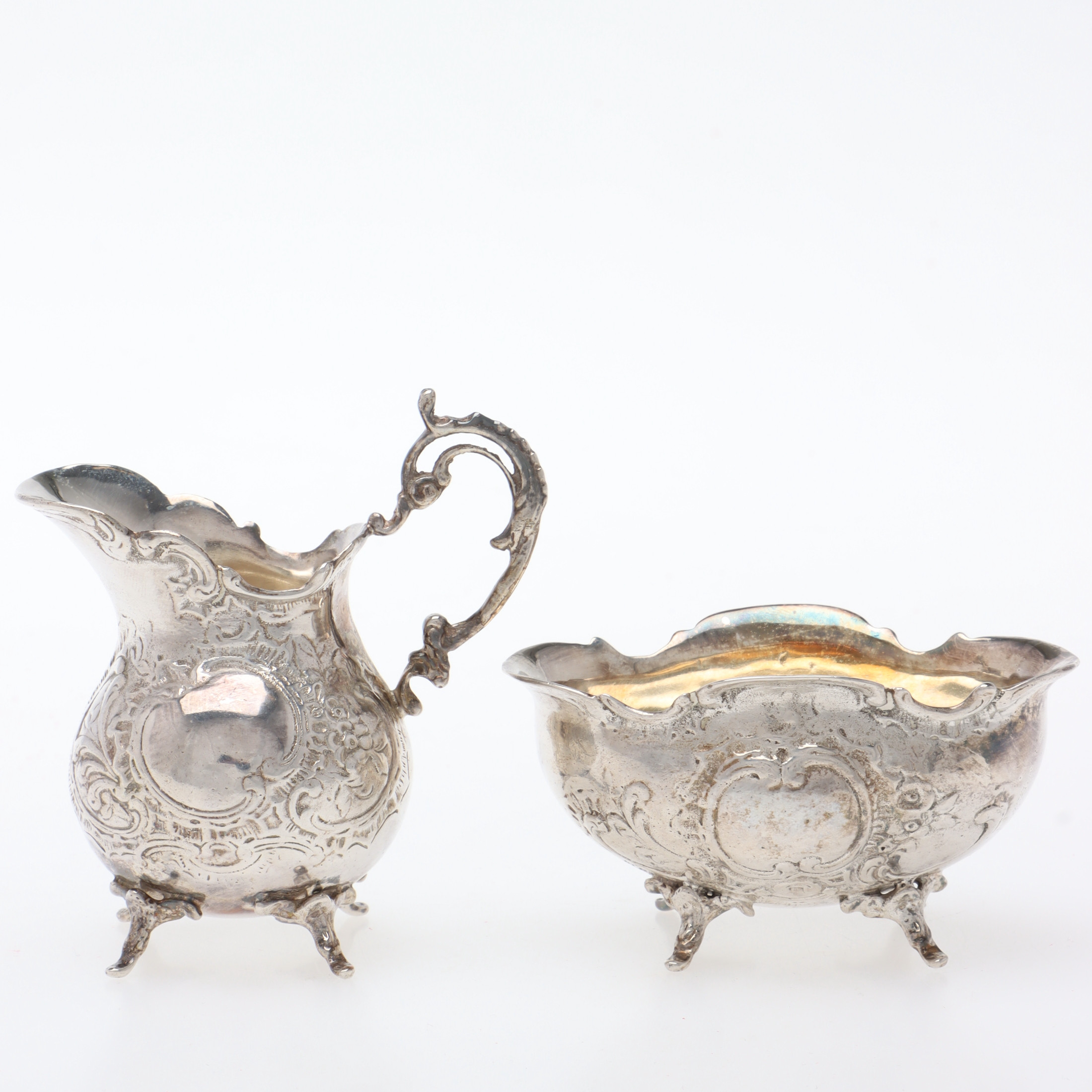 GRÄDDKANNA & SOCKERSKÅL, silver, rokokostil, GEWE, 1948.