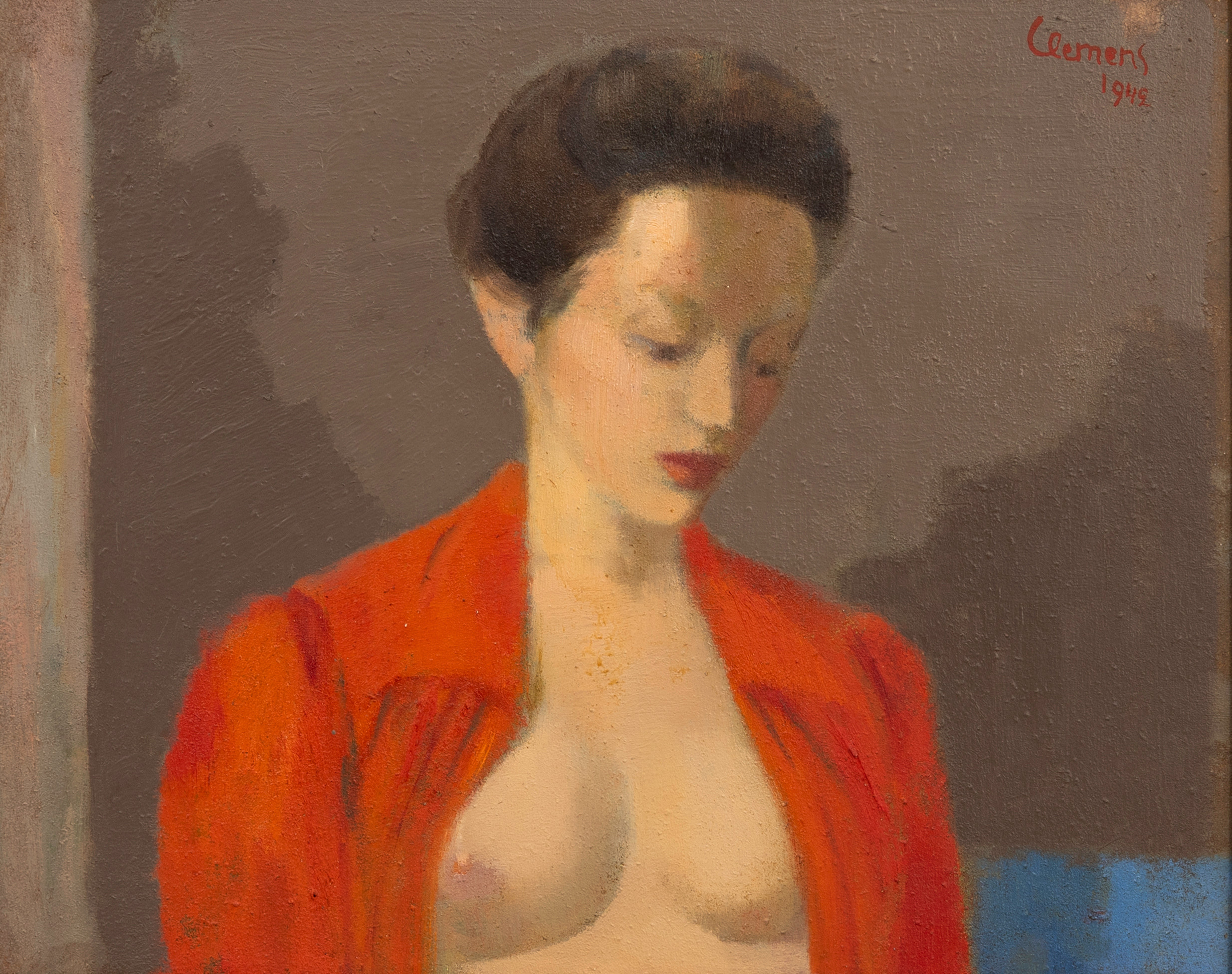 CURT CLEMENS (1911-1947). "Röd Rock", olja på pannå, signerad och daterad ,Clemens, 1942.