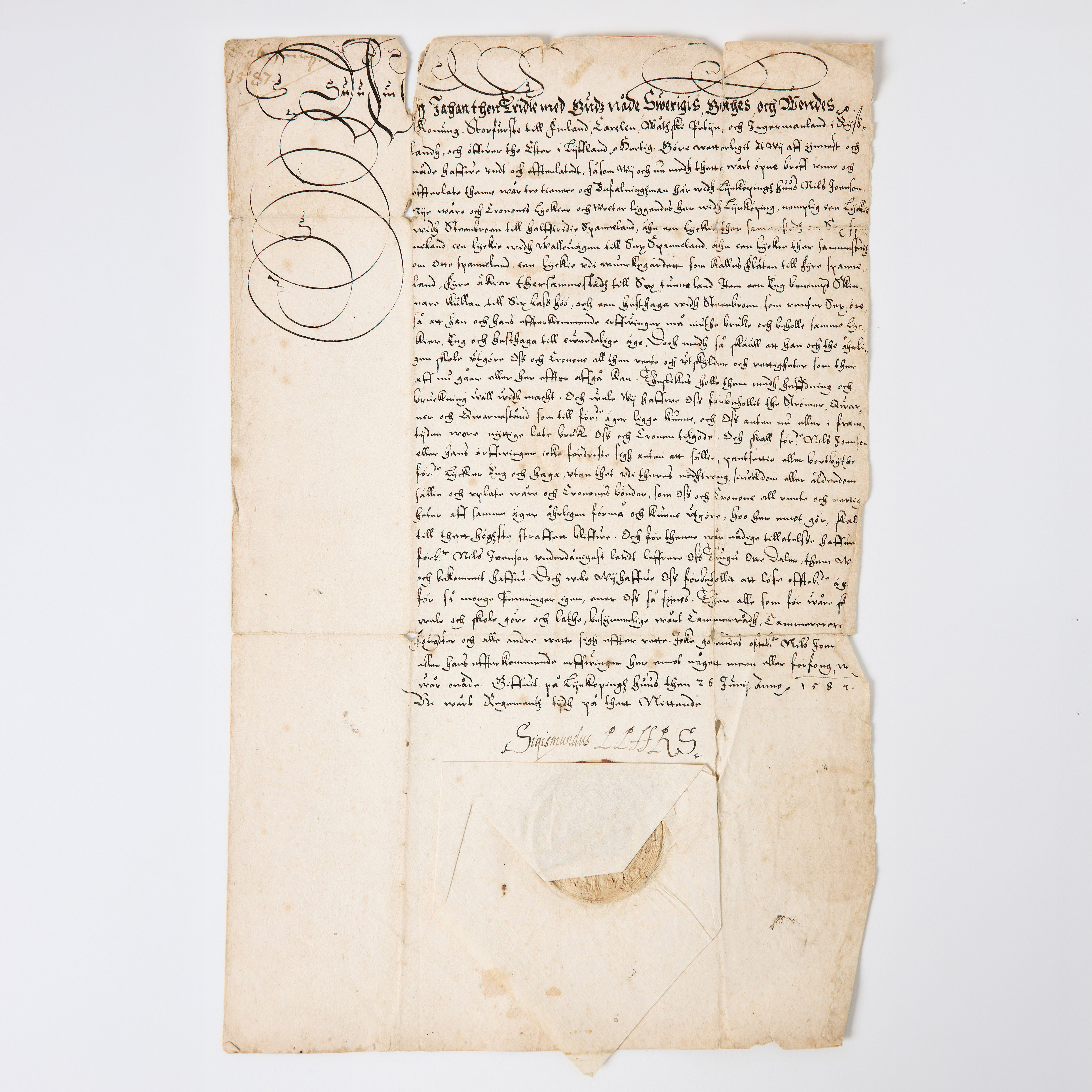 KING SIGISMUND III, SIGNED DOCUMENT, 1587.