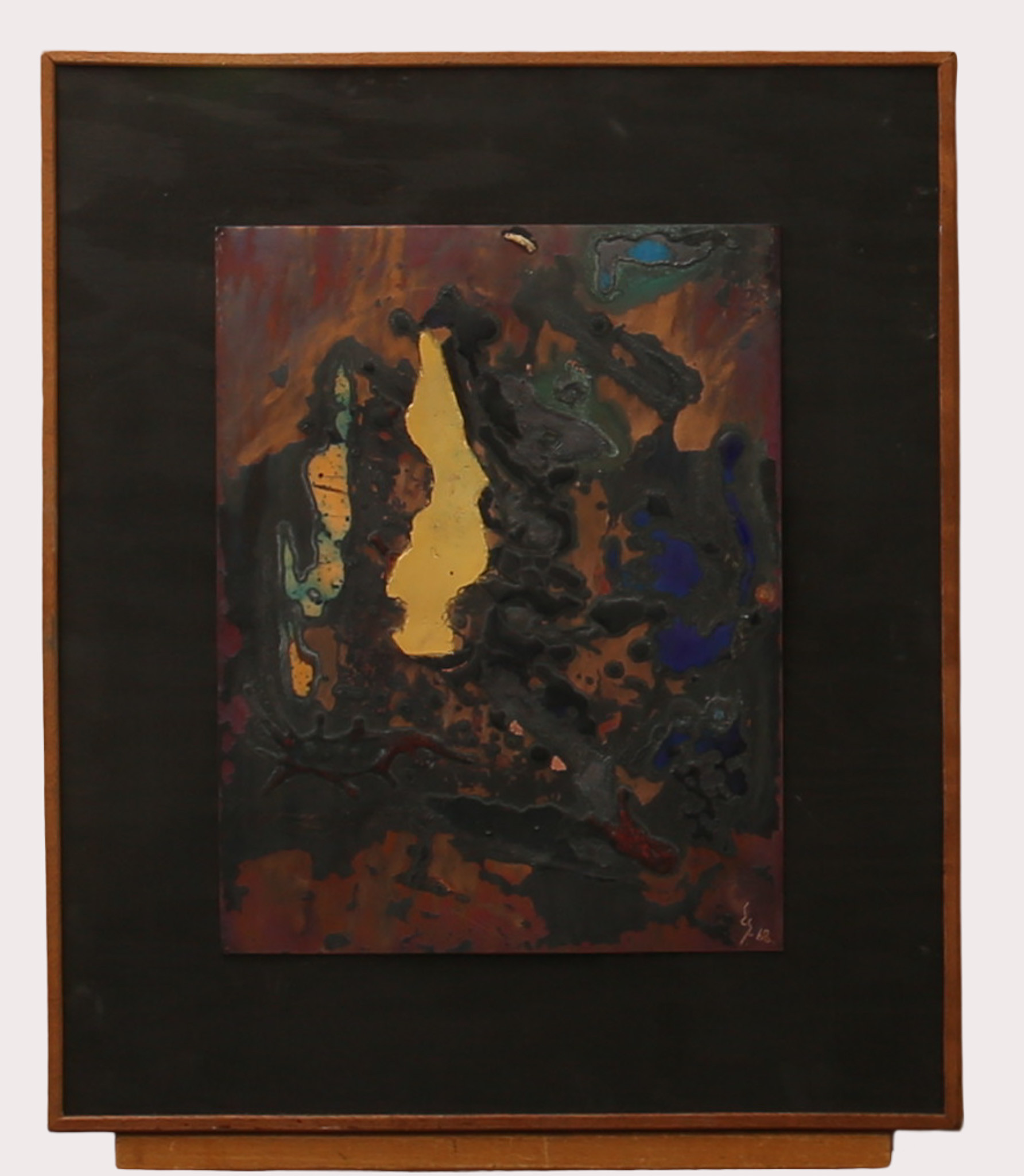ERNST GRUNDTVIG. Emaljmålning på kopparplåt, komposition, monogramsignerad, daterad 1968.
