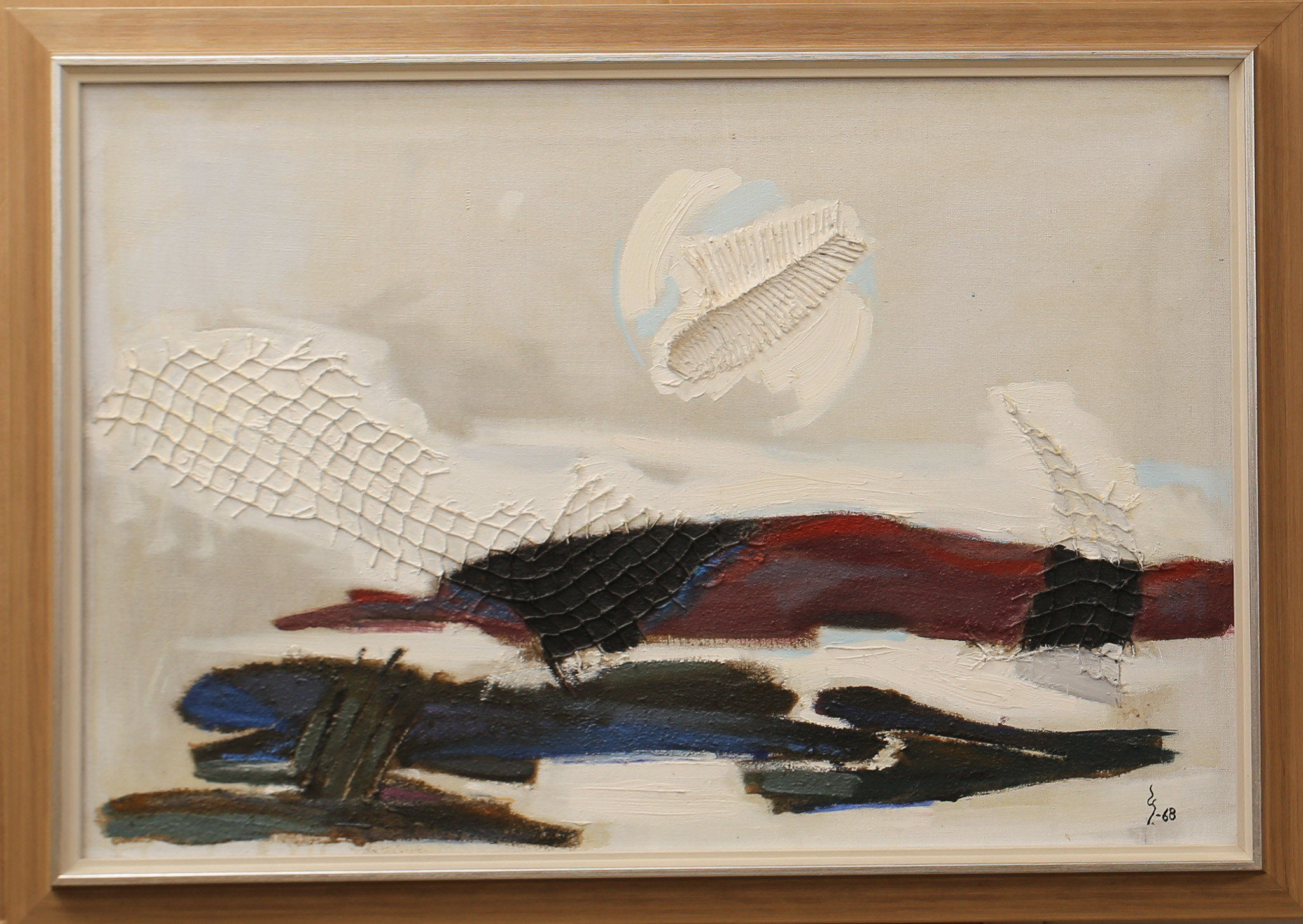ERNST GRUNDTVIG. Olja/collage, på duk, komposition, monogramsignerad, daterad 1968.