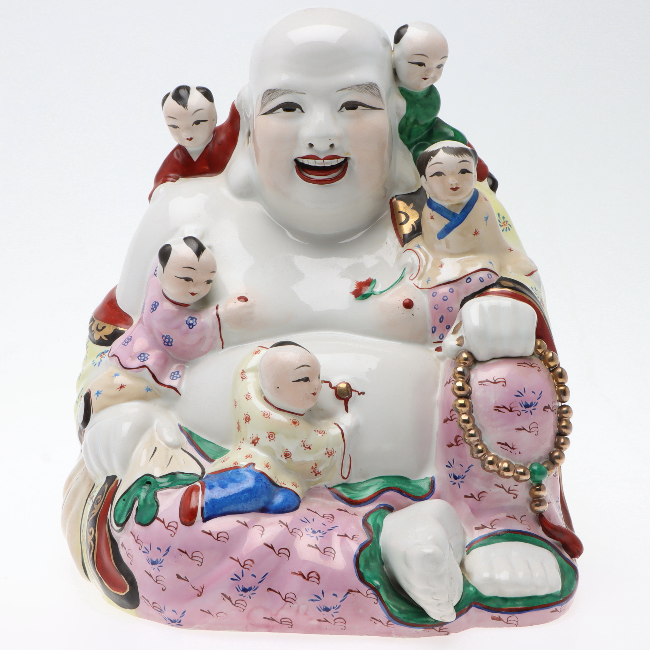 FIGURIN, porslin, "Skrattande Buddha med barn", 1900/2000-tal.
