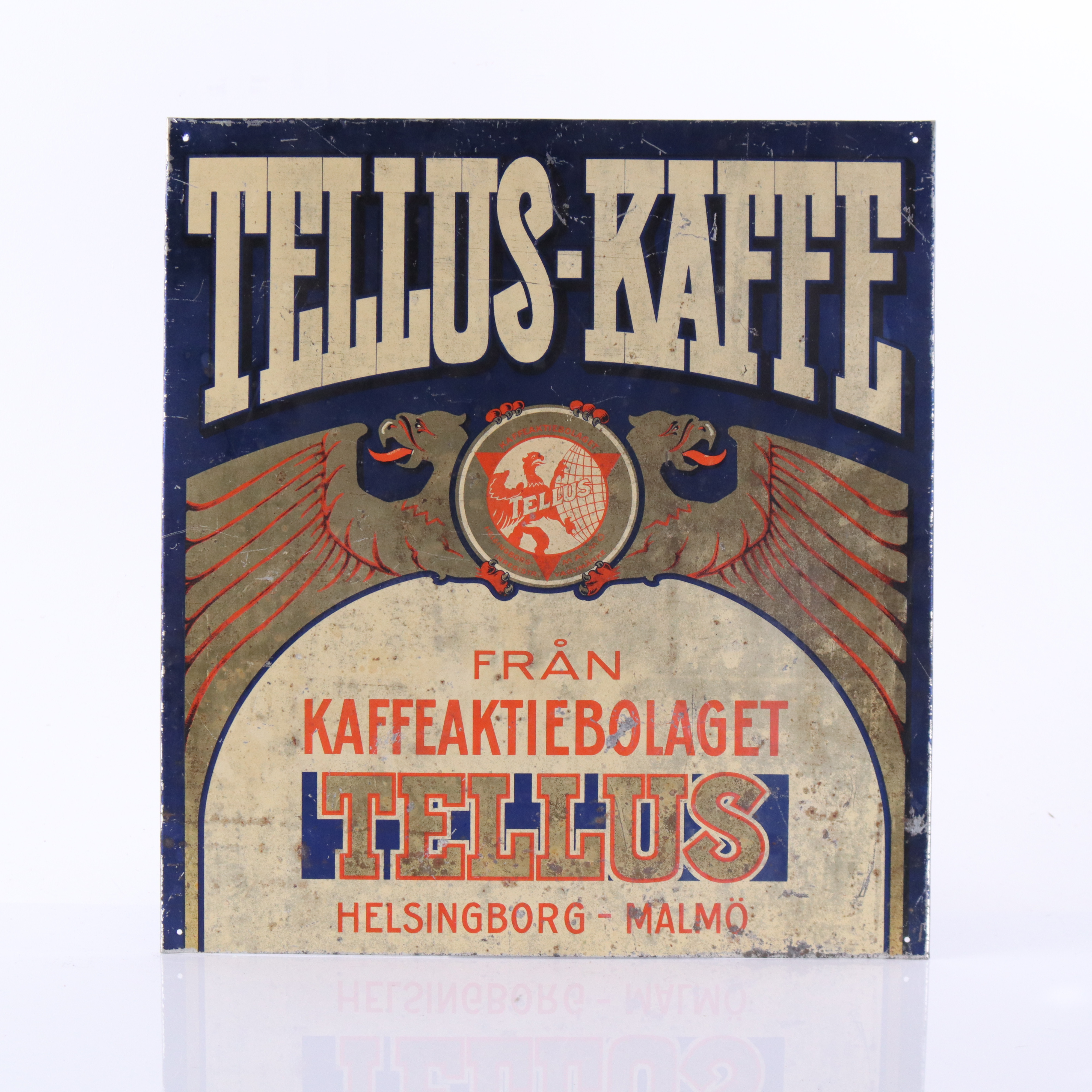 TELLUS KAFFE, plåtskylt, ca 1920-tal.