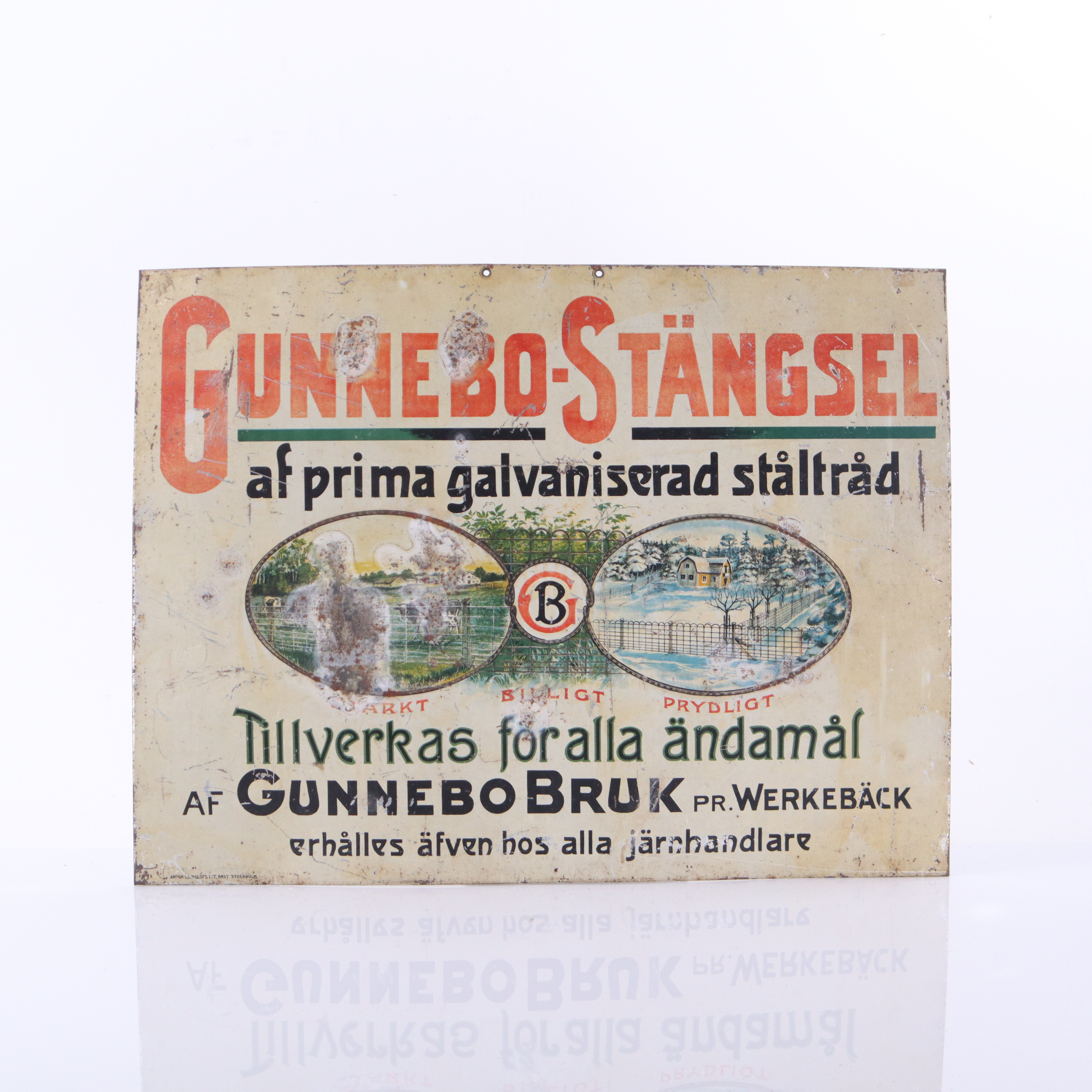 GUNNEBO STÄNGSEL, plåtskylt, 1920-tal.