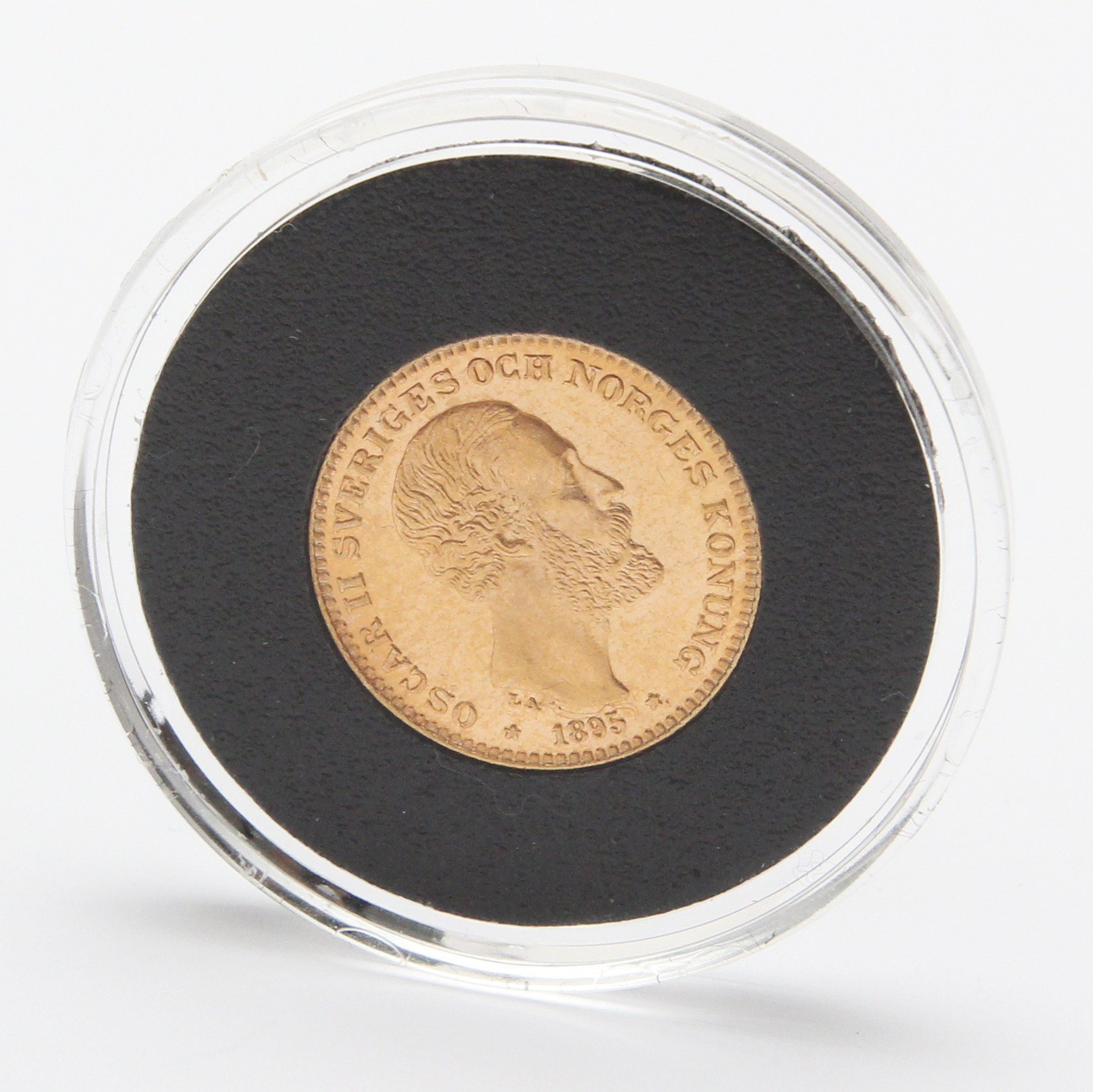 MYNT, 10 kronor, 21,6 k (90 %), guld, Oscar II, 1895.