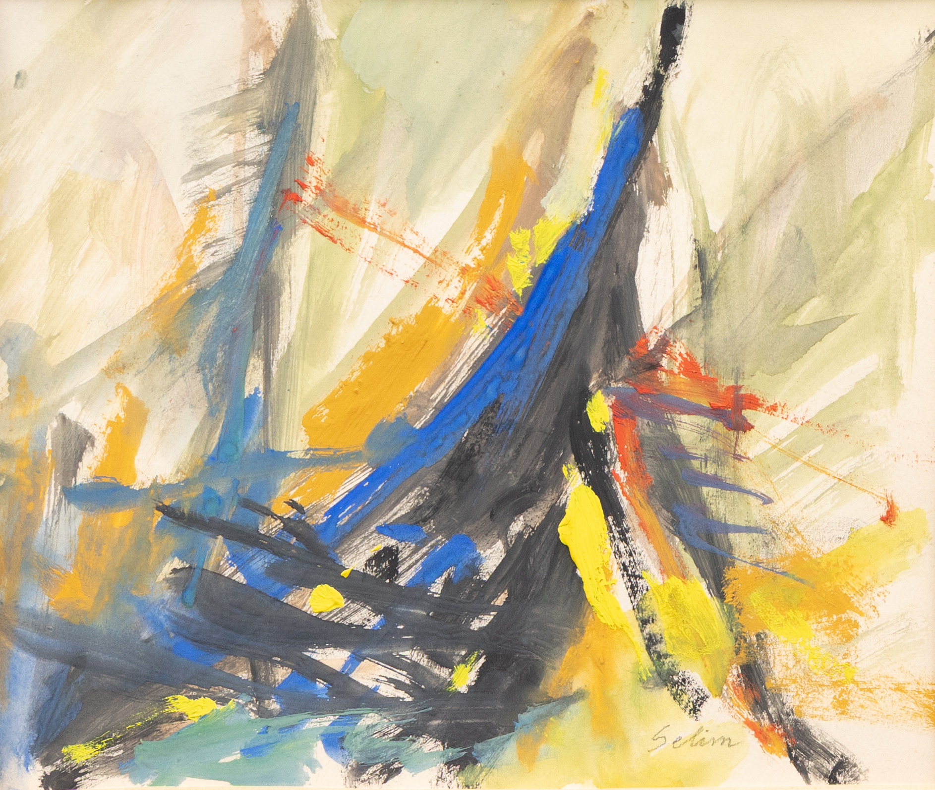 SELIM TURAN (TURKIET, 1915-1994). Komposition, akvarell, signerad.