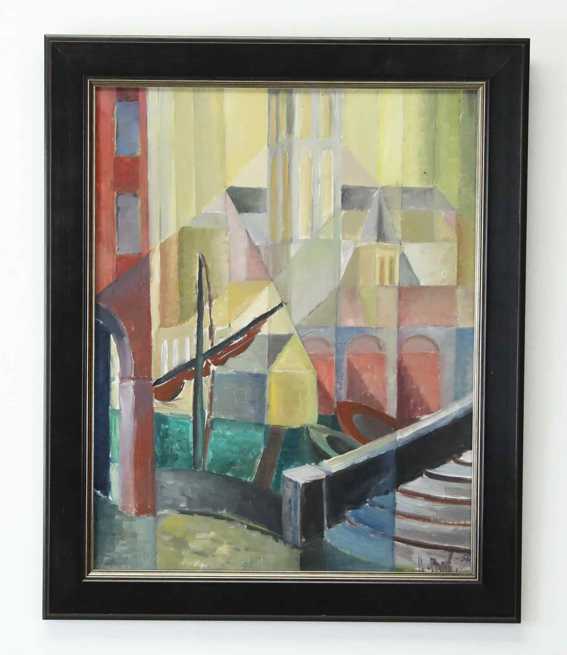MARTHE BOHM. Olja på pannå, " Kanal i Chioggia" signerad och daterad 1956.
