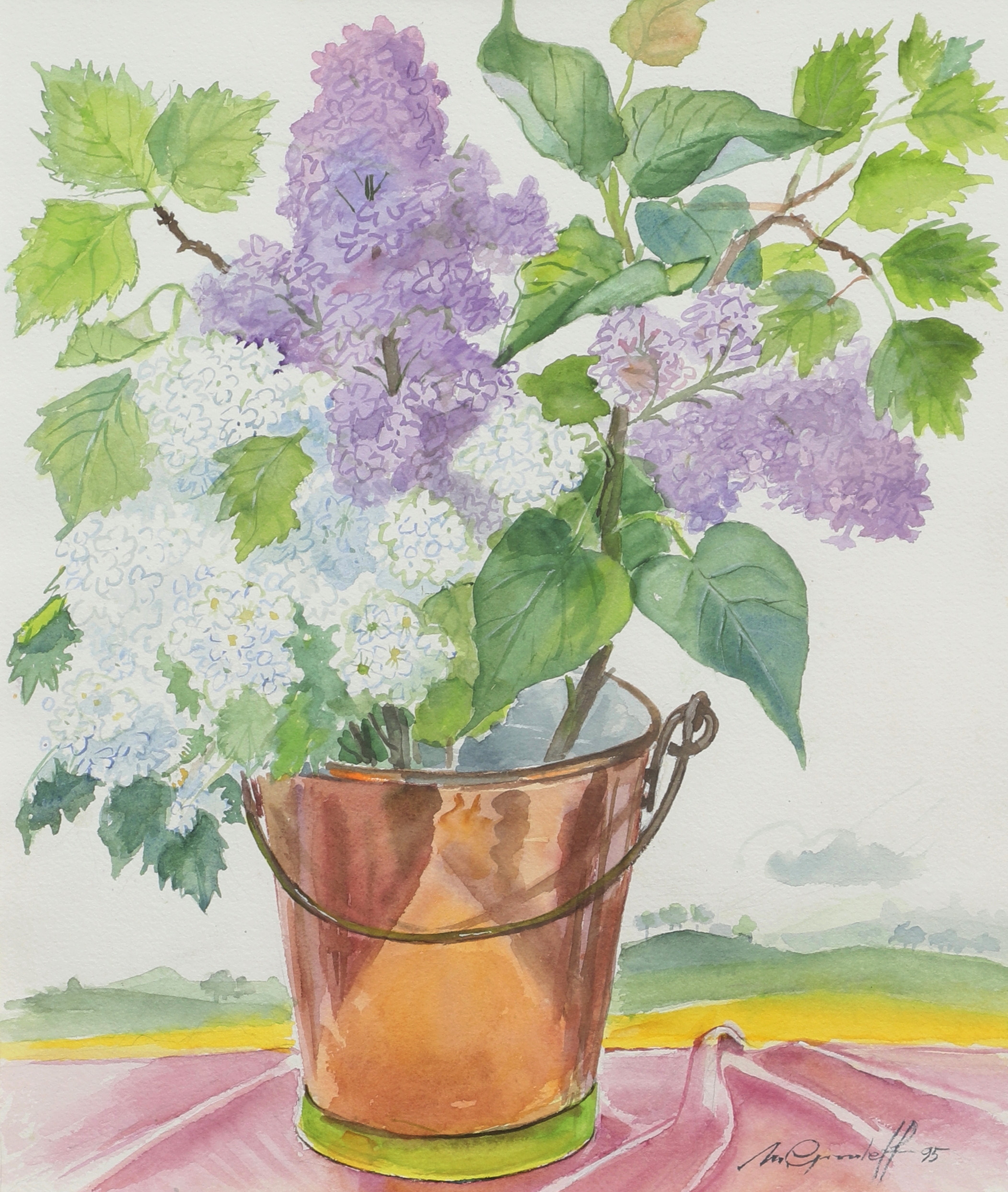 MARY GROULEFF. Akvarell, stilleben av blommor, signerad, daterad -95.