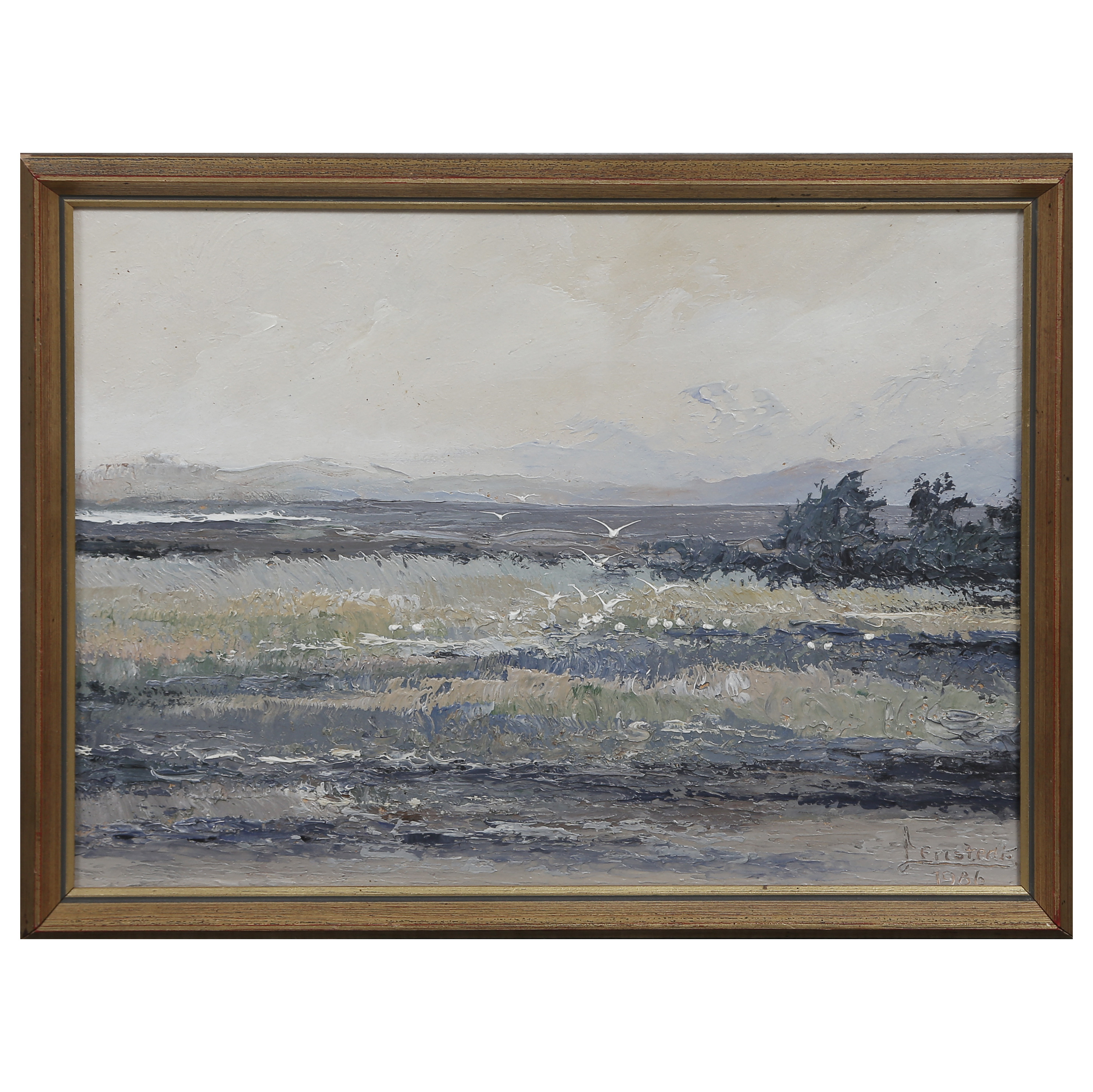 KJELL LENNART FRISTEDT (f. 1927) "VASSVIKENS MÅSAR" OLJA PÅ PANNÅ, SIGNERAD, DATERAD.