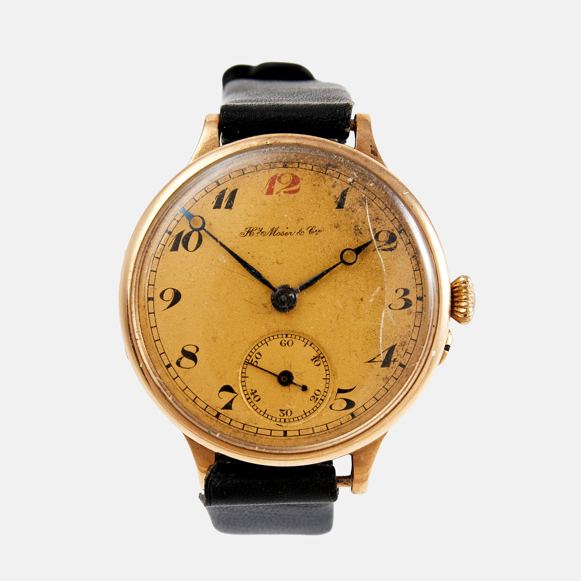 HENRY MOSER & CIE, boett i 14 k guld, 40 mm, 1900-talets första hälft, för ryska marknaden innerboett med text på kyrilliska.