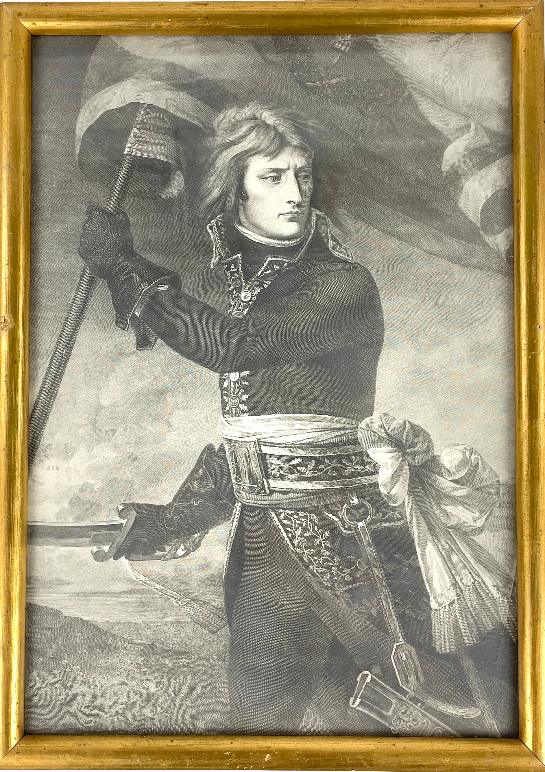 Kopparstick, efter målning av Antoine-Jean Gros (1771-1835), "Bonaparte au Pont d'Arcole".