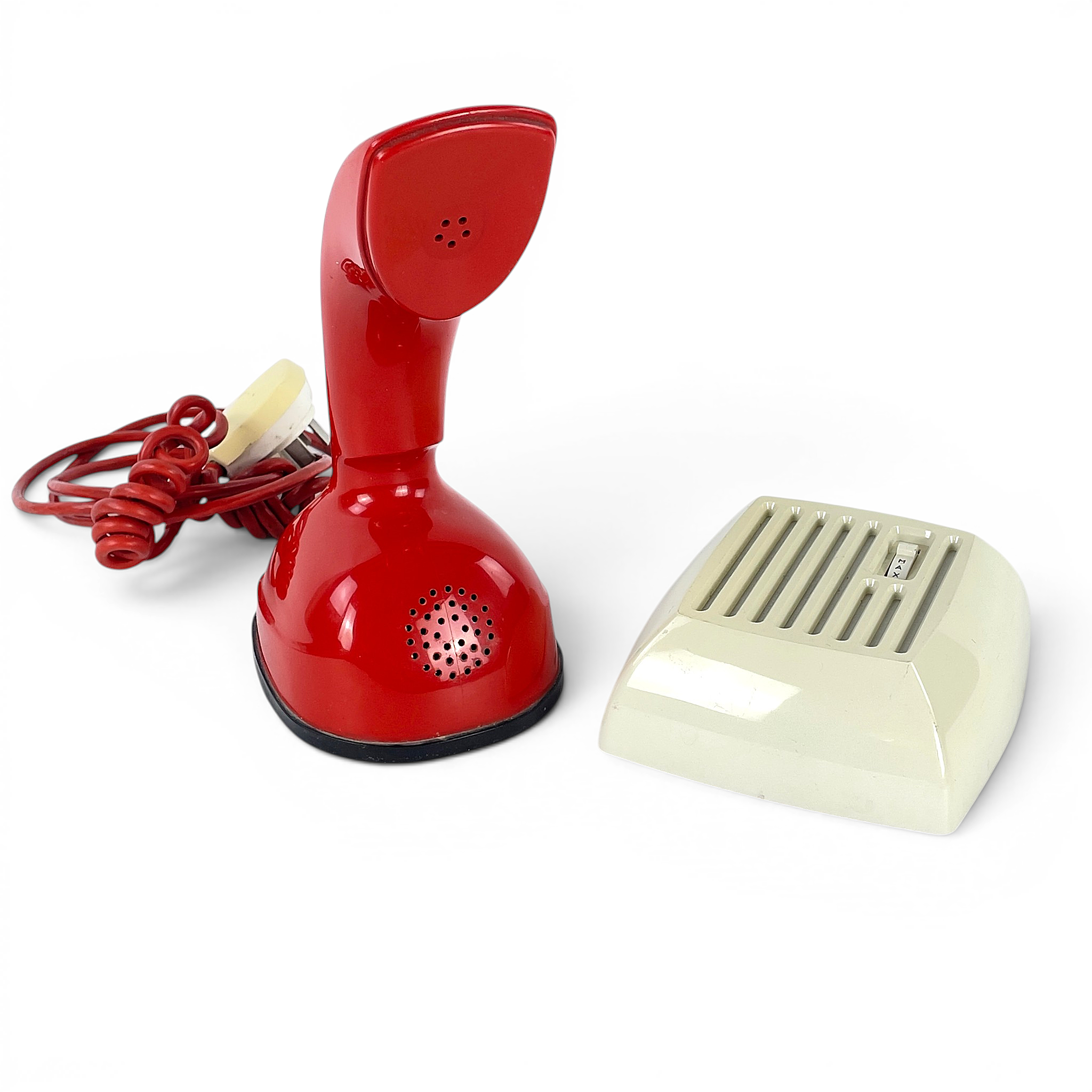 TELEFON, 2 delar, "Ericofon", kobra modell, röd, med ringklocka.