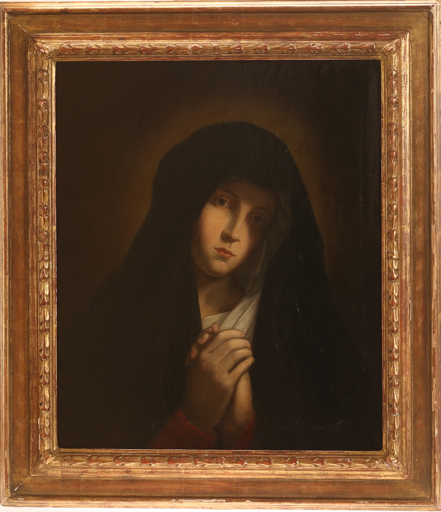 OKÄND KONSTNÄR, olja på duk, Madonna, antikt.