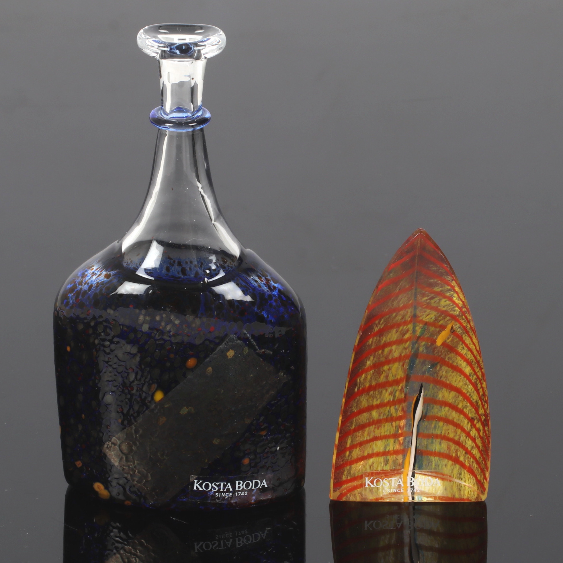BERTIL VALLIEN. Miniatyrer, 2 st, glas, Kosta Boda.