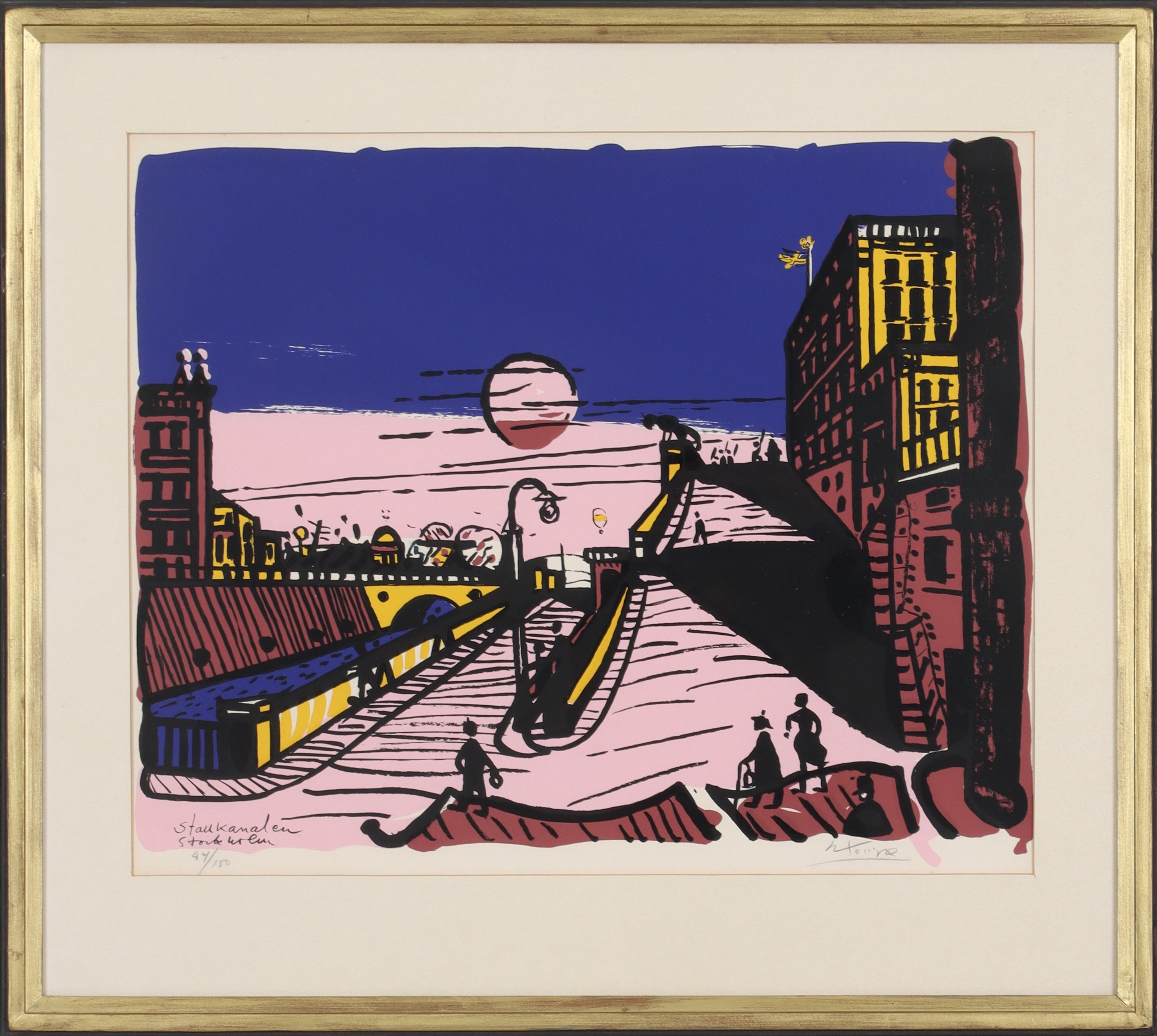 ROLAND KEMPE. "Stallkanalen, Stockholm", färglitografi, signerad och numrerad 84/150.
