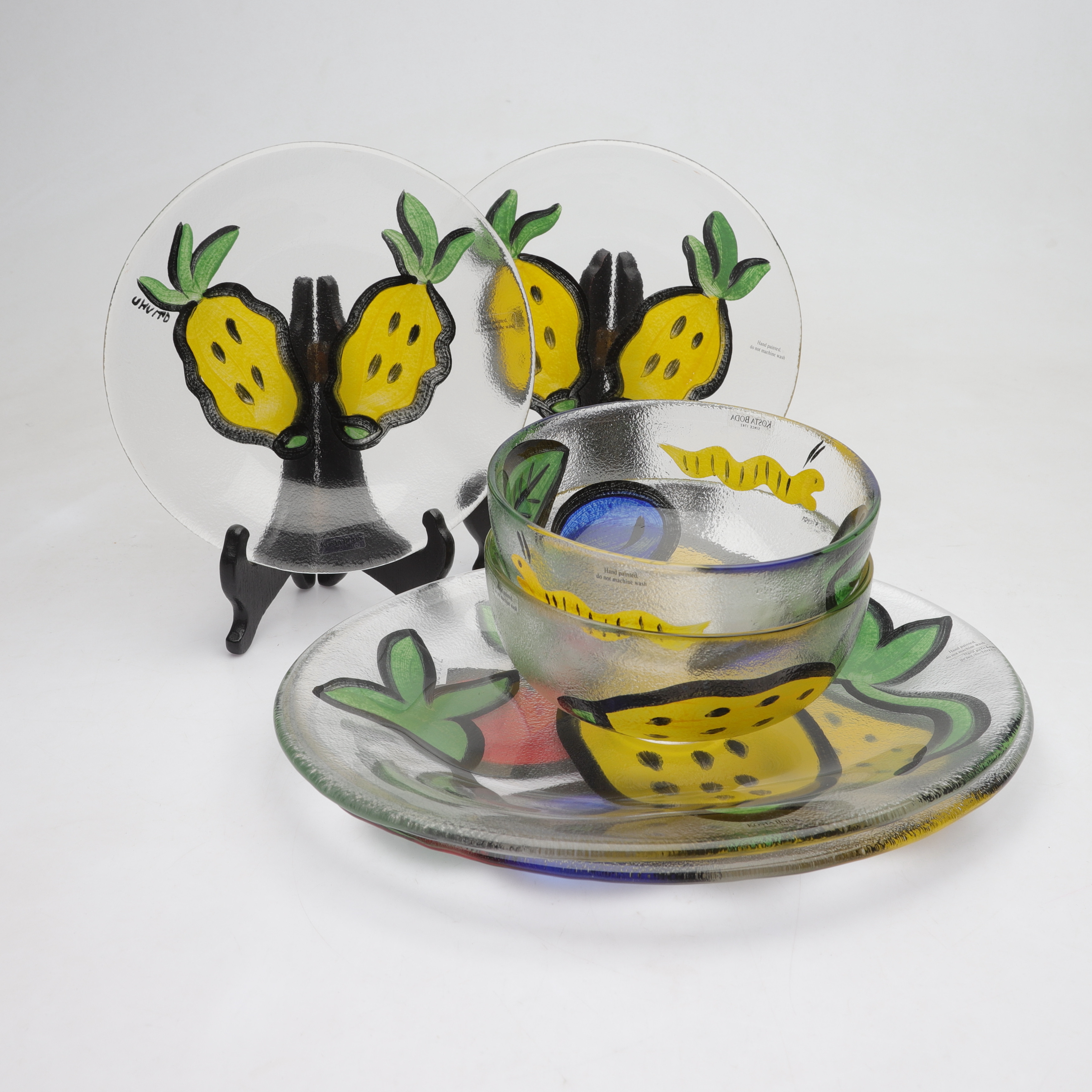 ULRICA HYDMAN-VALLIEN. Servisdelar, 6 st, glas, målad dekor, Kosta-Boda.