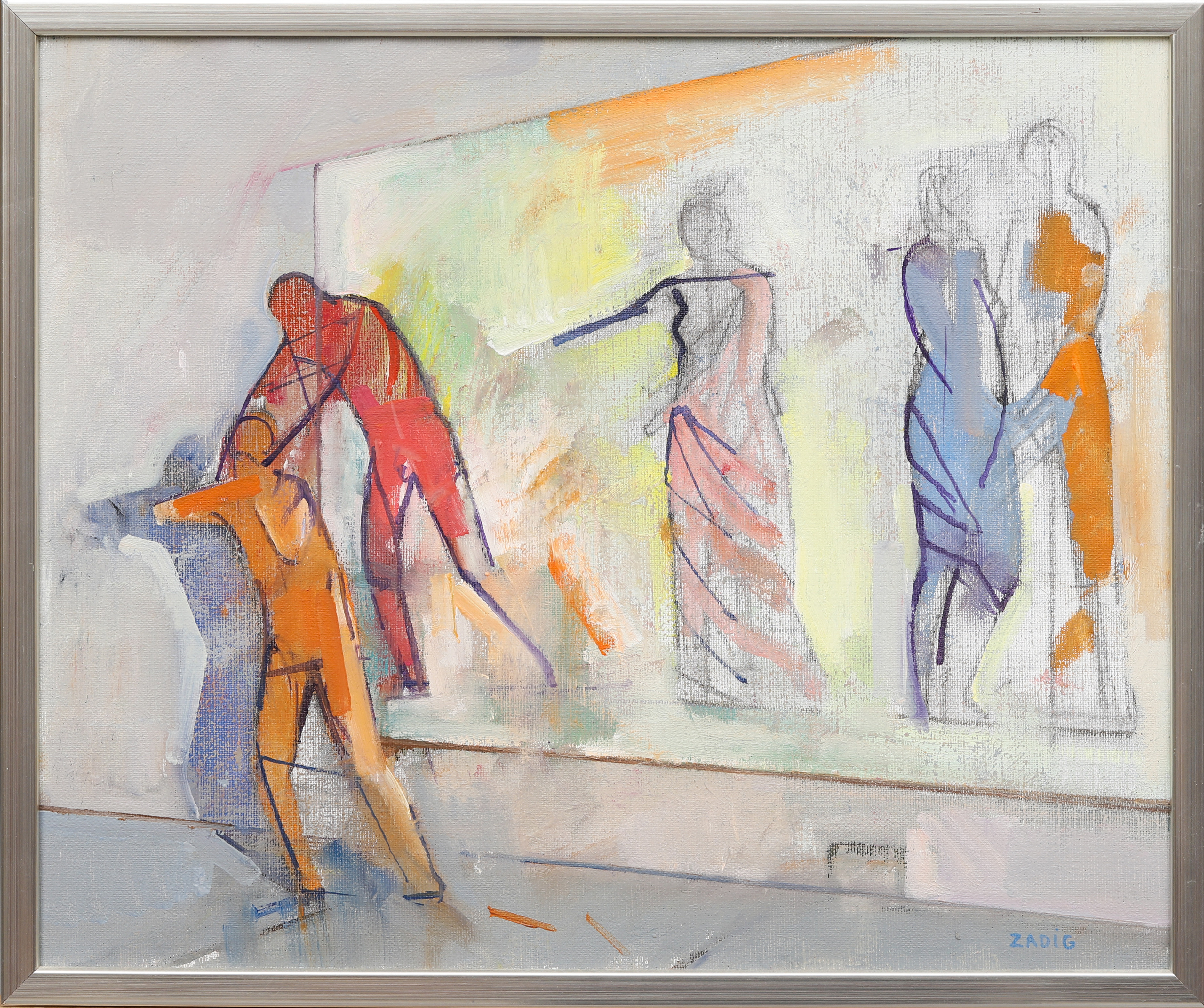 JACQUES ZADIG. "Konfrontation (förstudie)", olja på duk, signerad och daterad -84.