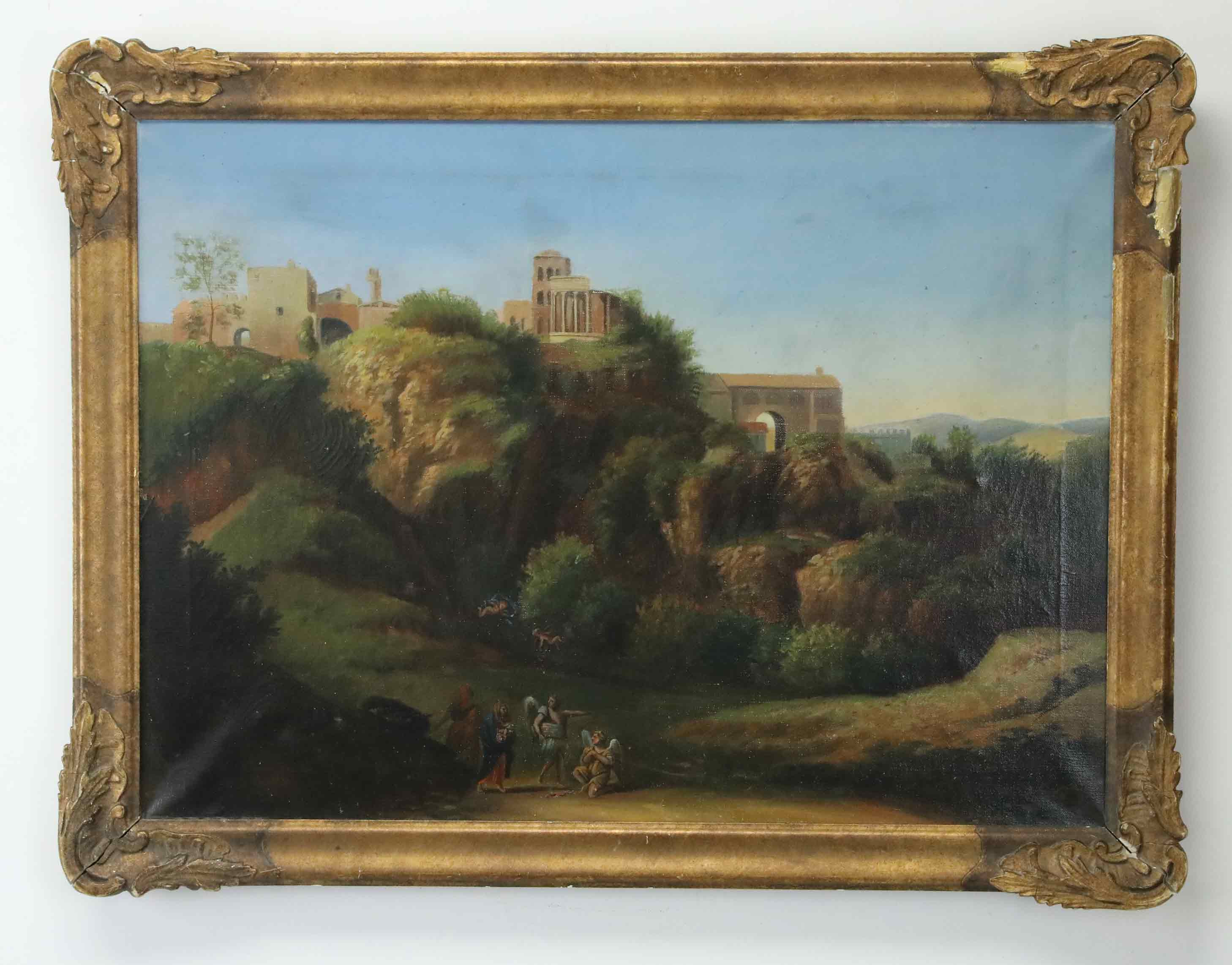 OKÄND KONSTNÄR. olja på duk, Arkadiskt landskap, osignerad, omkring 1800-tal.