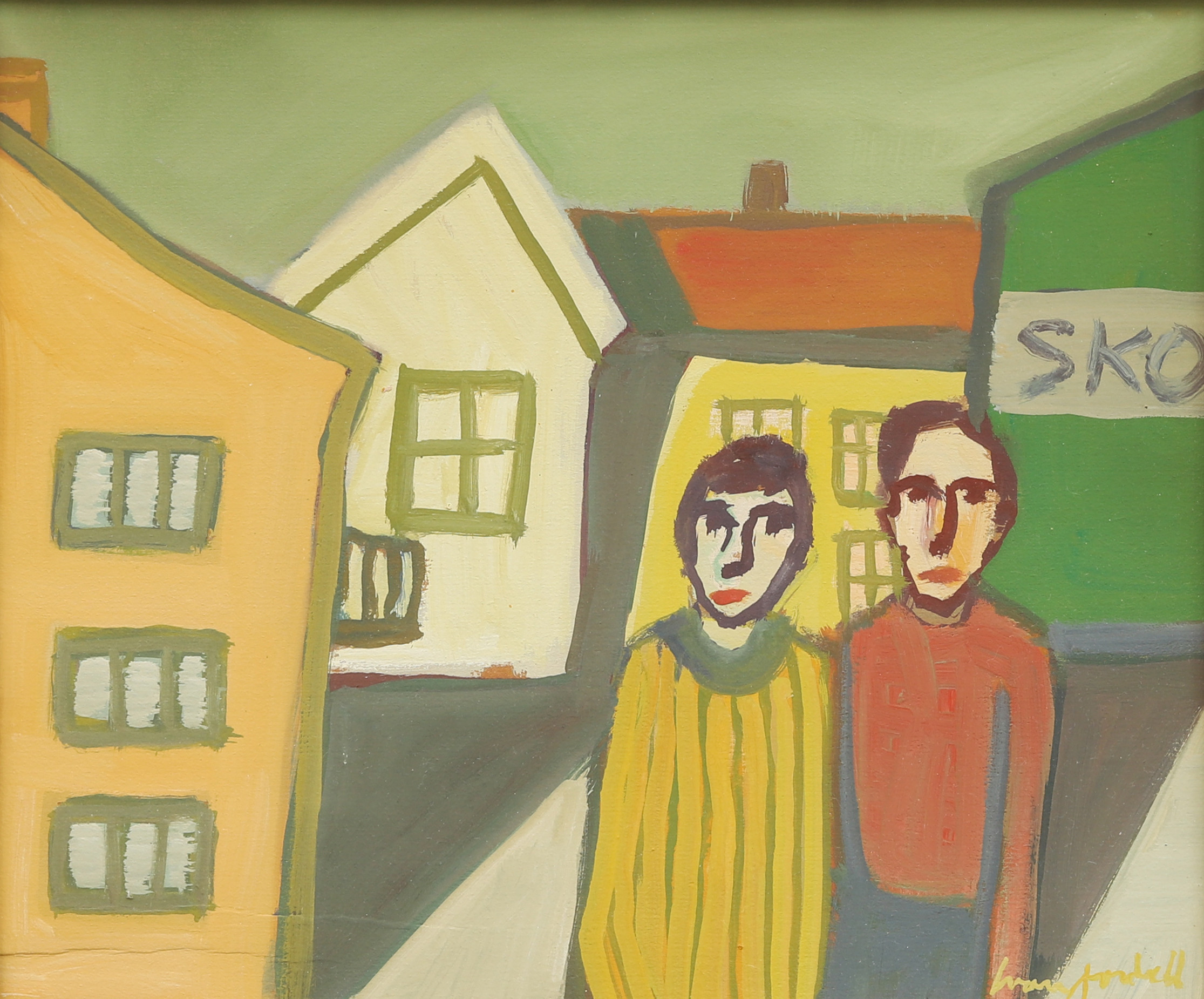 IVAN JORDELL. "I byn", gouache, signerad.