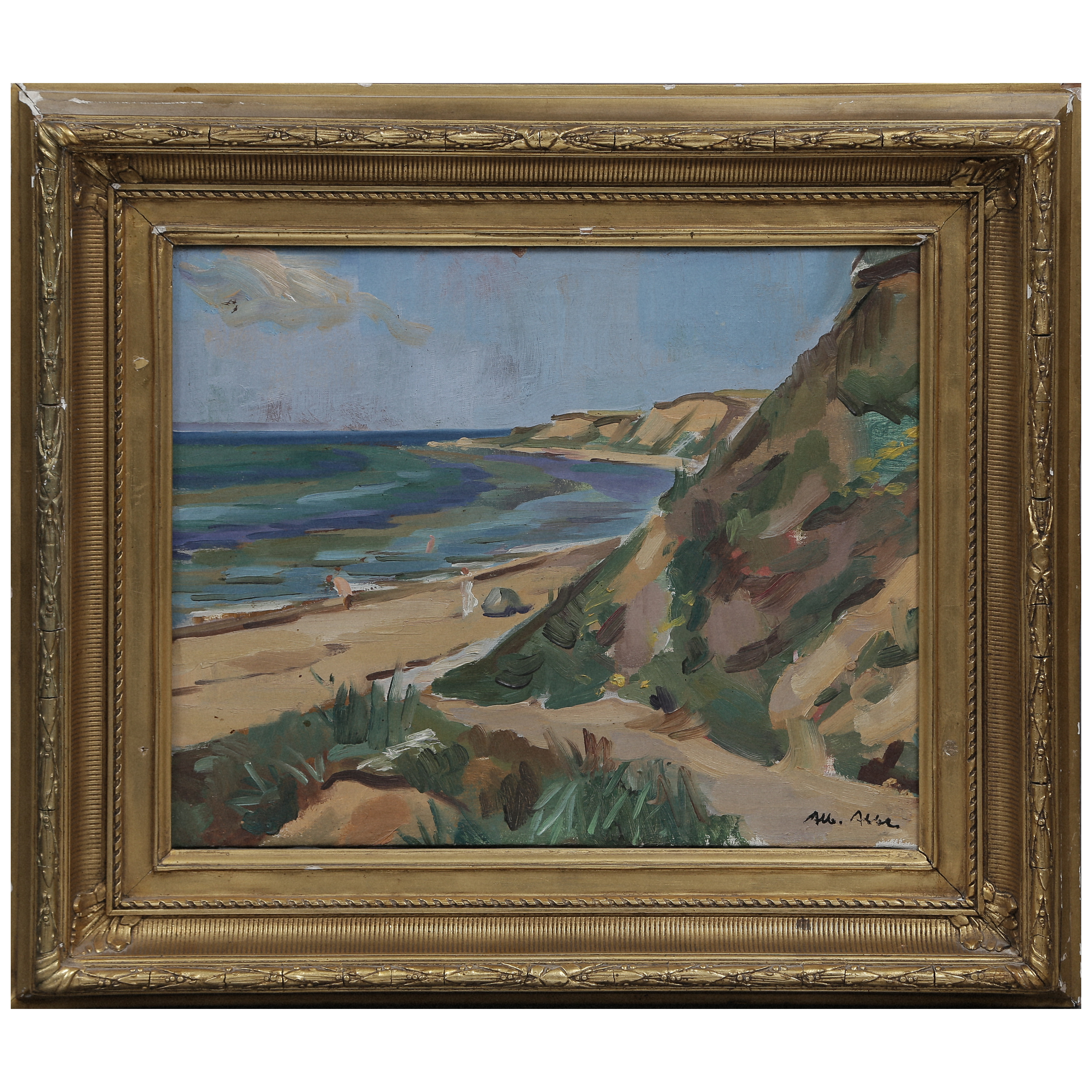 ALBERT ABBE (1889-1966) "STRAND VID ÅLABODARNA" OLJA PÅ DUK, SIGNERAD.