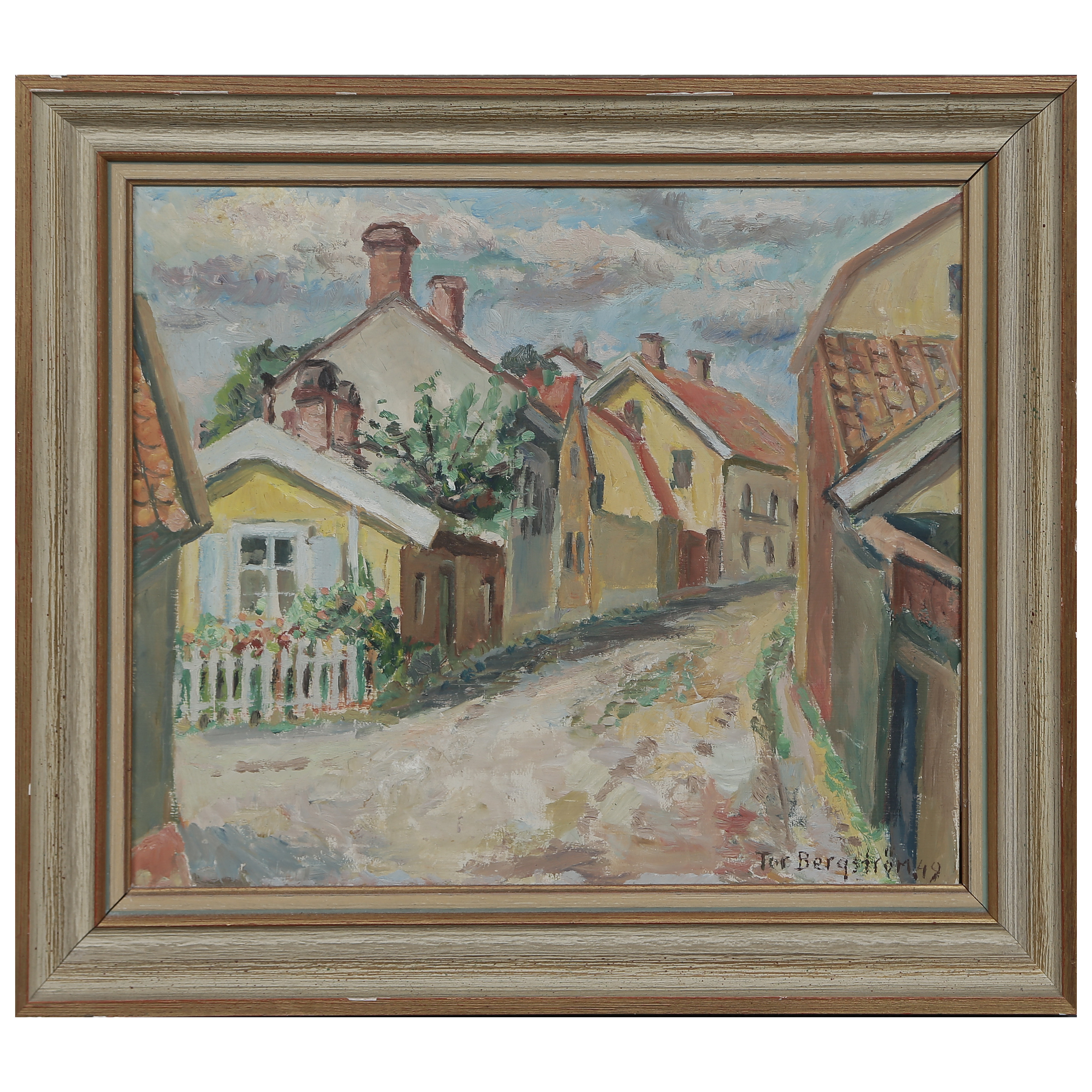 TOR BERGSTRÖM, OLJA PÅ PANNÅ, GAMLA STAN, KALMAR, SIGNERAD.