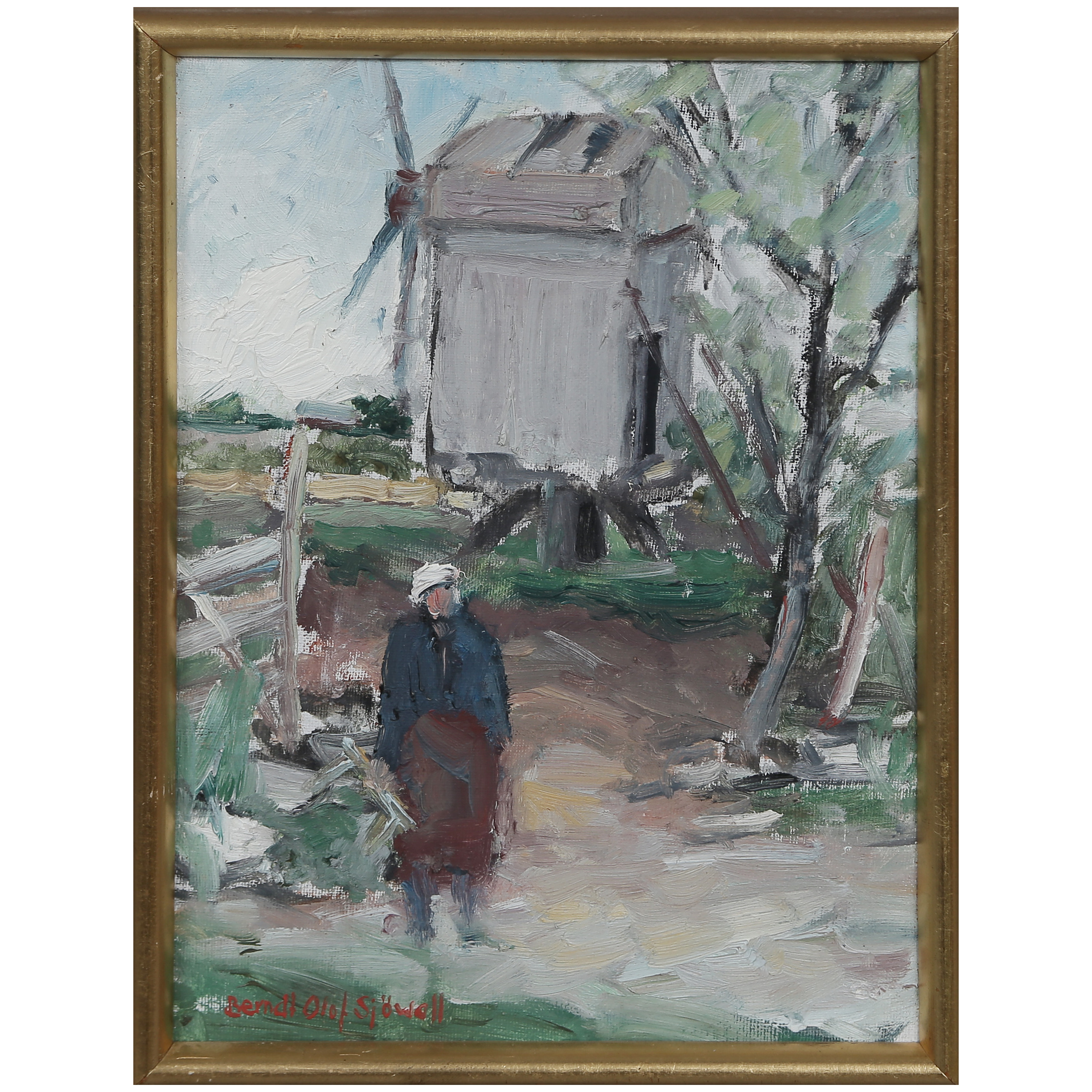 BERNDT OLOF SJÖWALL, OLJA PÅ DUK "KVARN, ÖLAND" SIGNERAD, DUK PÅ PANNÅ.